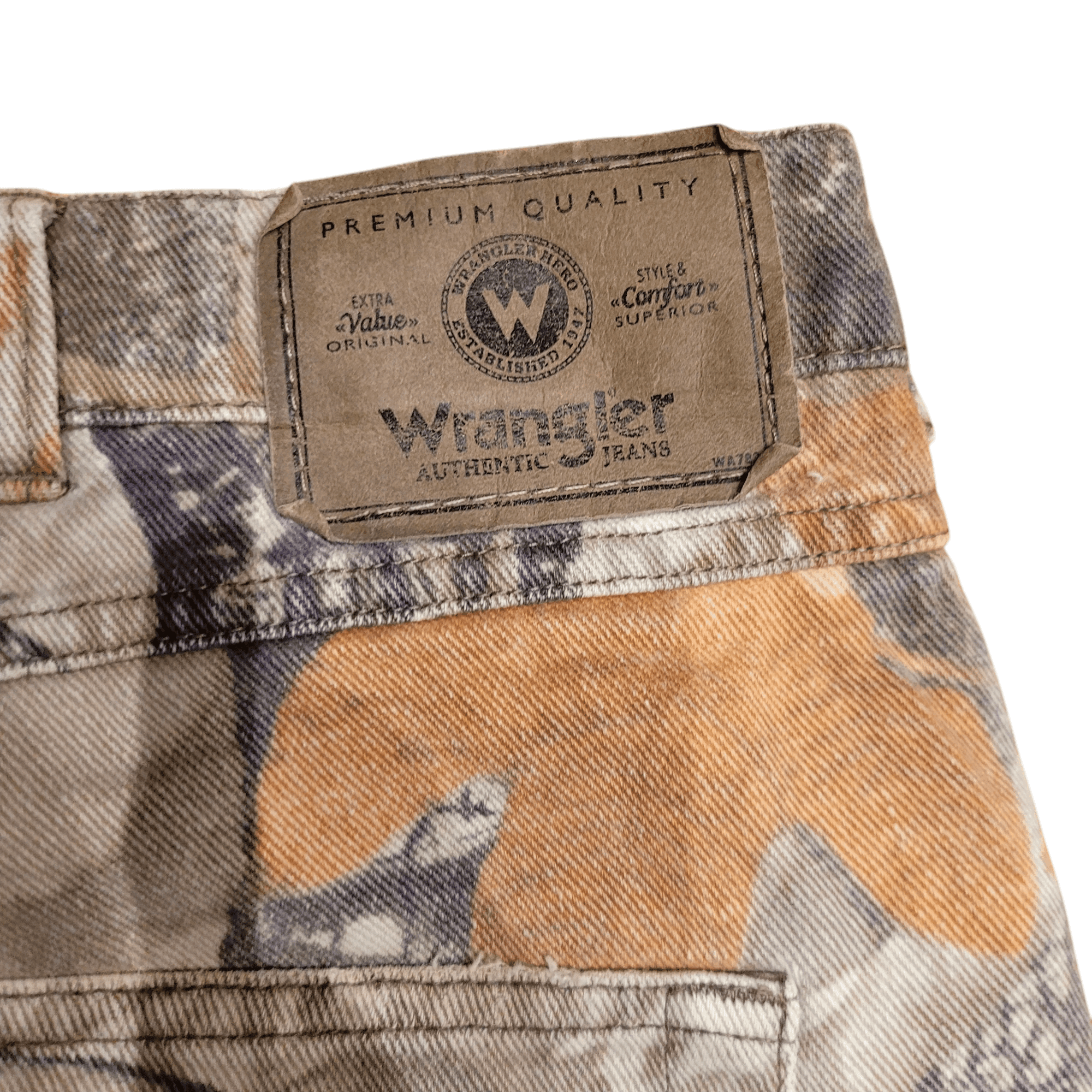 Wrangler Camo Jeans 42x30 Relaxed Fit, 100% Cotton, Durable Construction for Outdoor Activities - USASTARFASHION