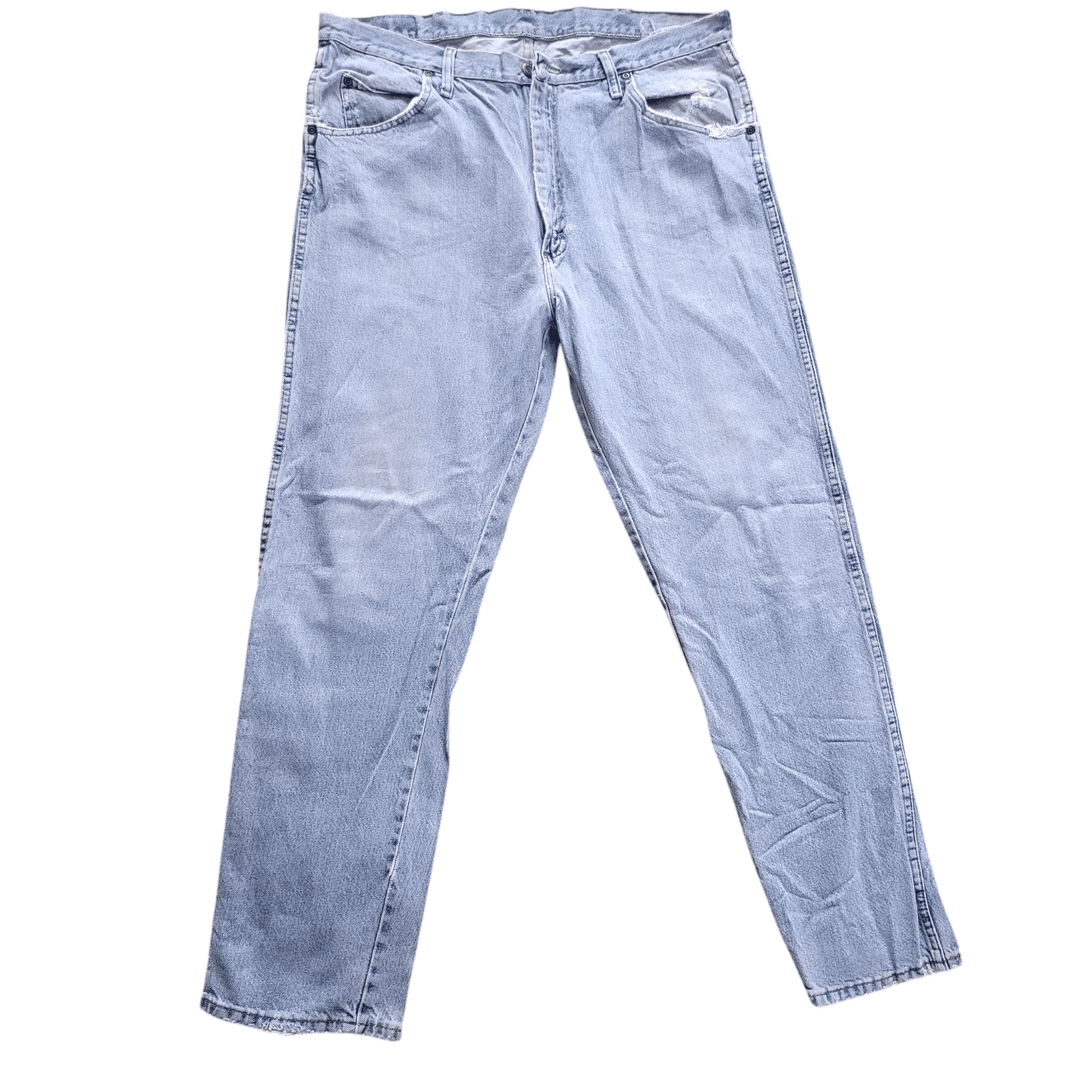 Wrangler Jeans Men's Regular Fit W36 x L32 Light Blue Denim with Distressed Details - USASTARFASHION
