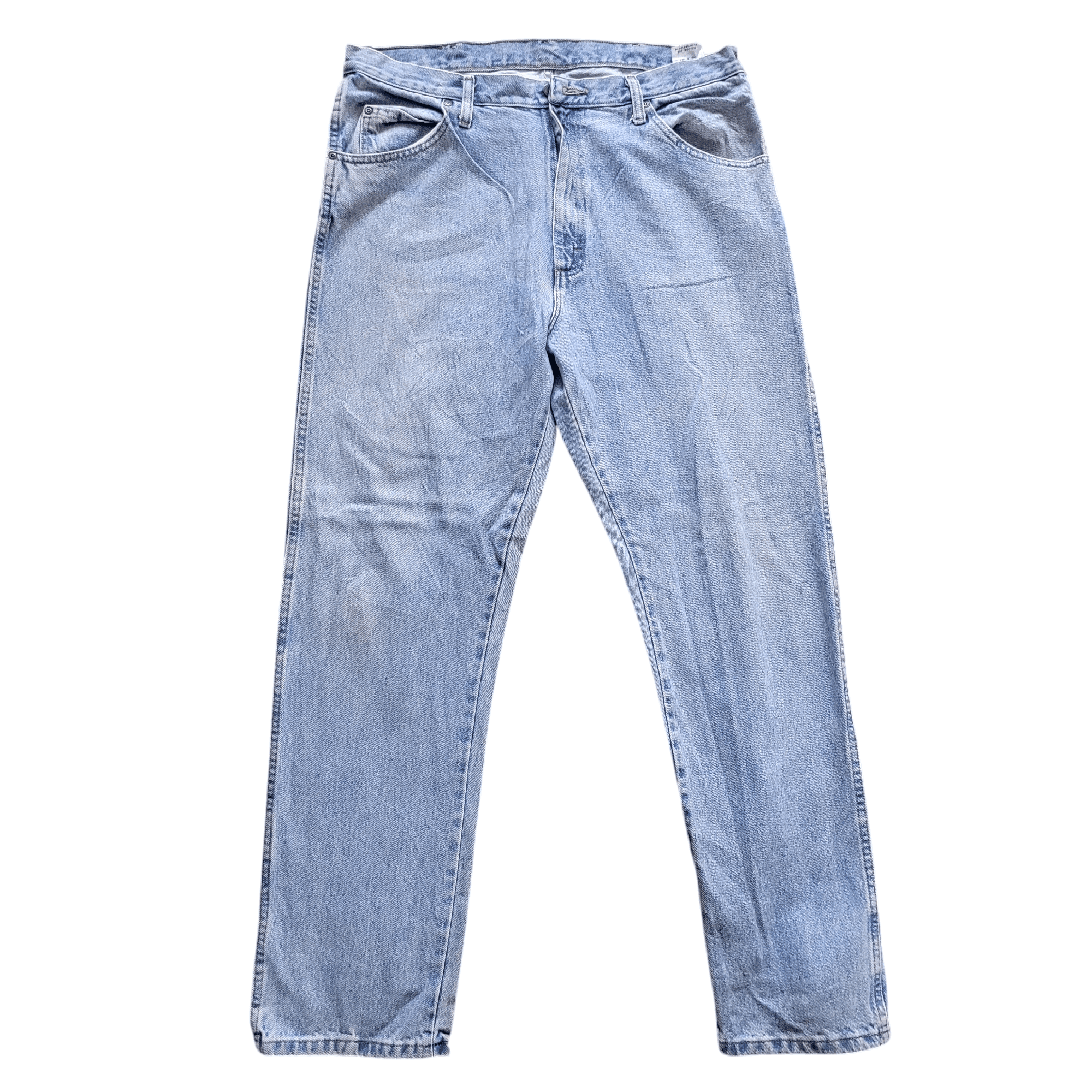 Wrangler Men's Jeans Regular Fit Light Blue 38x32 - Pre - Owned With Back Pocket Wear - USASTARFASHION