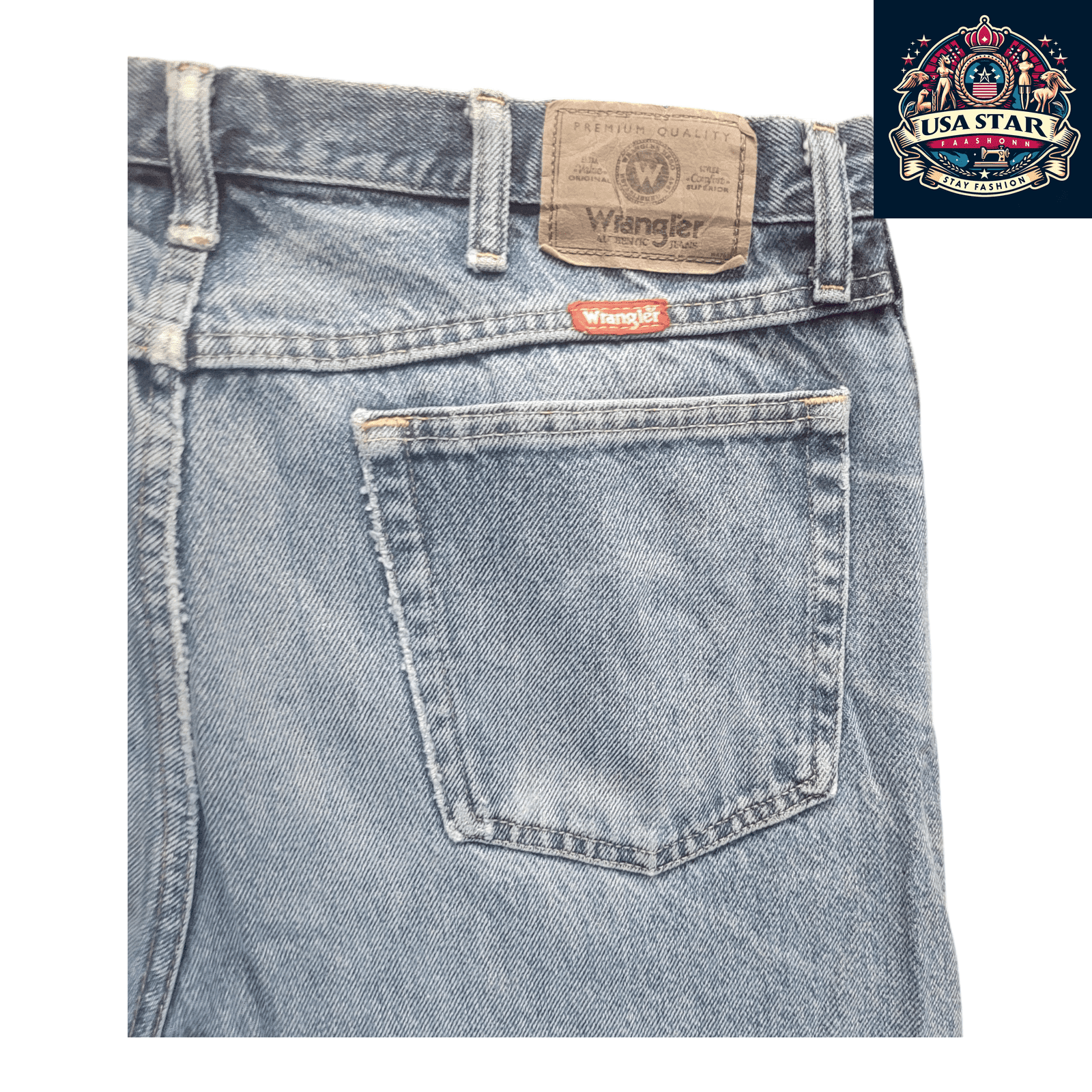 Wrangler Men's Jeans Regular Fit W38 x L30 Light Blue Denim, Grade A/B, 100% Cotton - USASTARFASHION