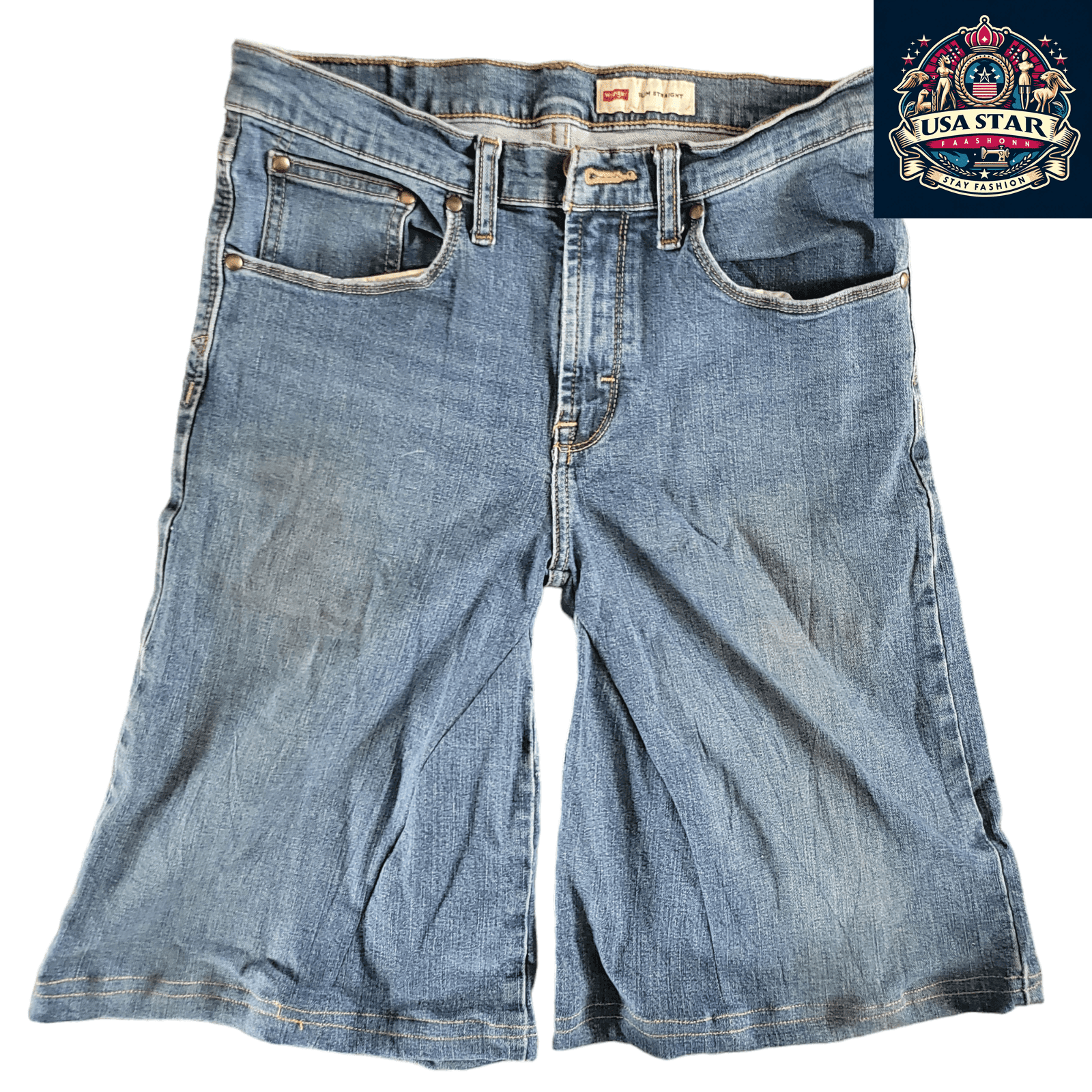 Wrangler Slim Straight Denim Jorts, W30, Reworked, Used Condition - USASTARFASHION