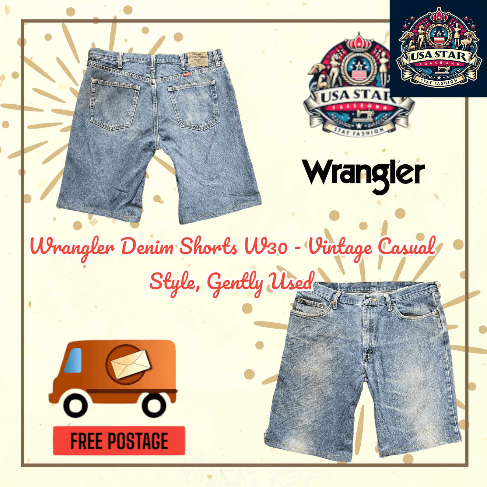 Wrangler W38 Denim Shorts - Vintage Casual Style with Classic Five - Pocket Design and Lightweight Comfort - USASTARFASHION