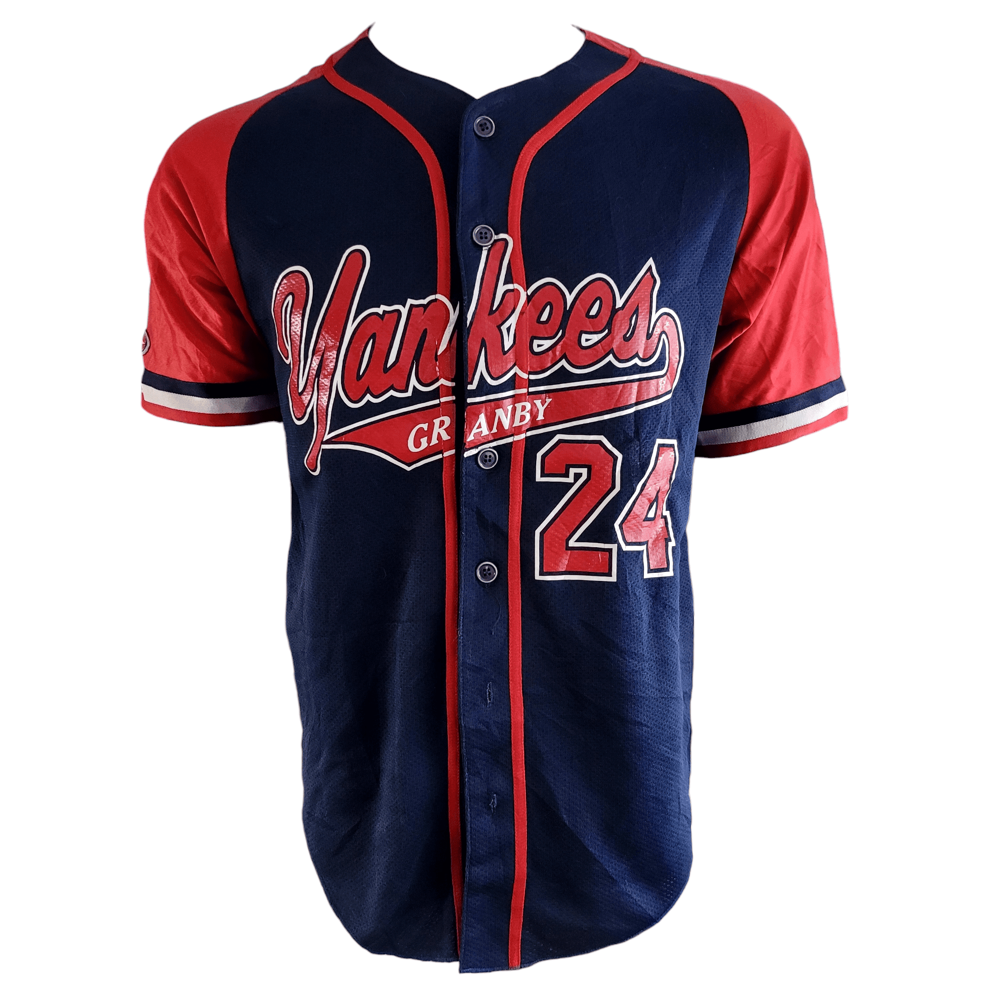 Yankees Granby Baseball Jersey #24 Size L Grade A - Red/Navy Button-Up - USASTARFASHION