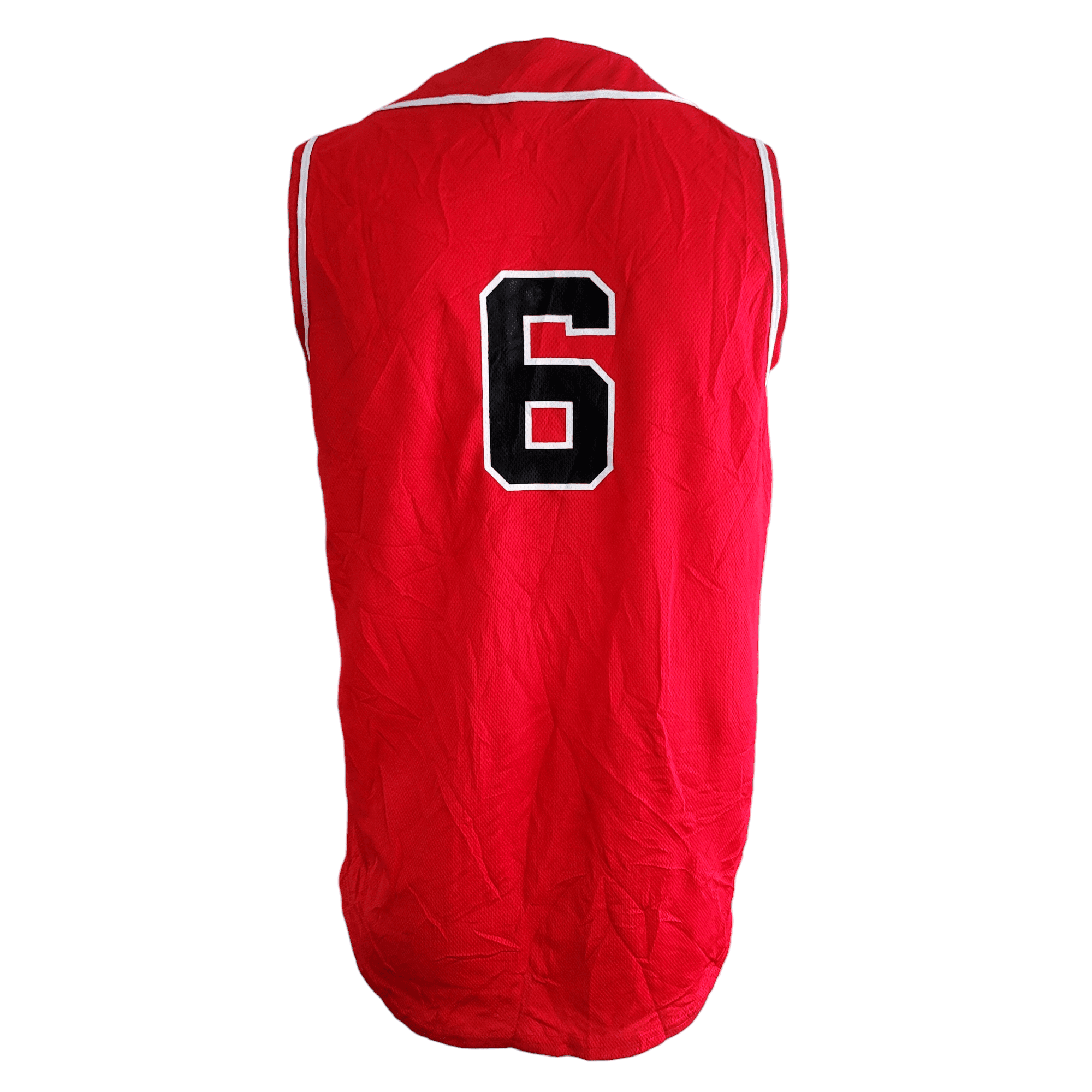 Youth XL Alleson Athletic Red Baseball Jersey Vest, Sleeveless Button - Up, Number 6, Team Sportswear - USASTARFASHION
