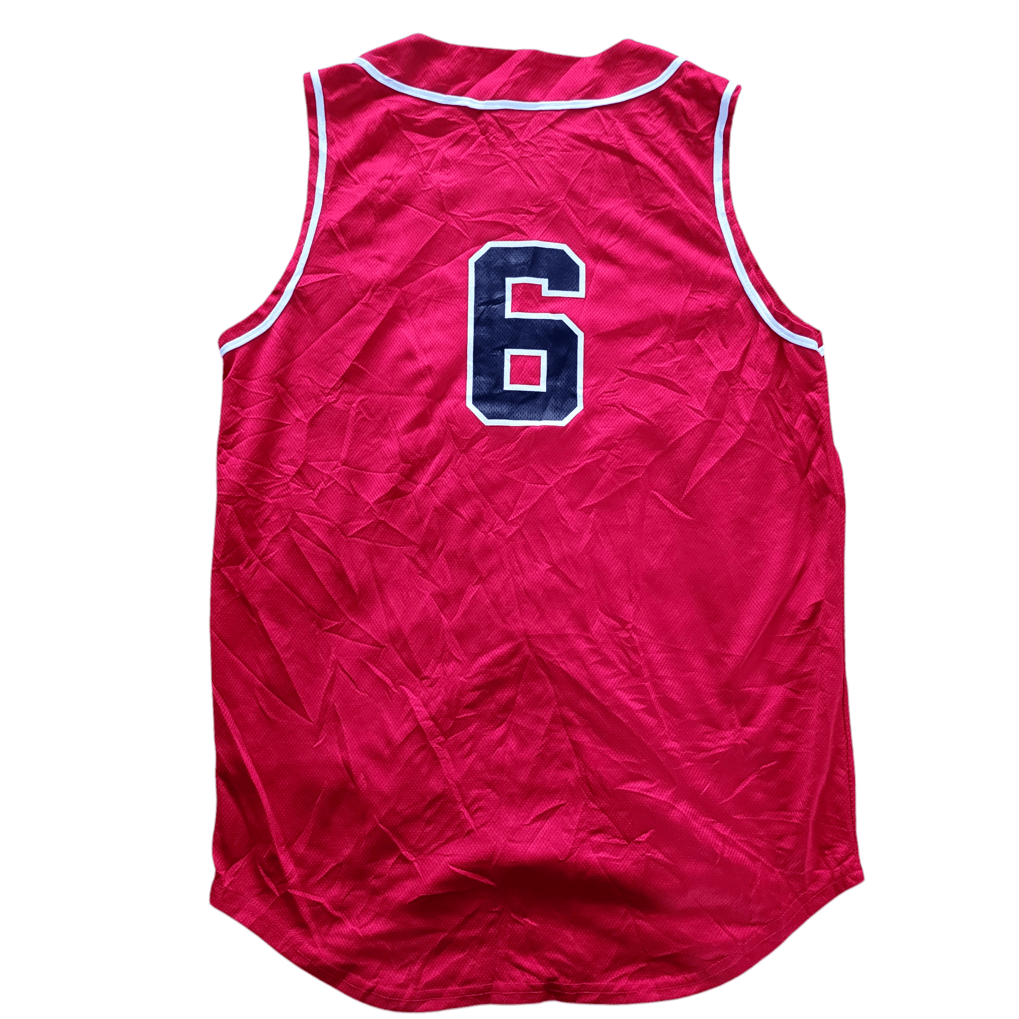 Youth XL Alleson Athletic Red Baseball Jersey Vest, Sleeveless Button - Up, Number 6, Team Sportswear - USASTARFASHION