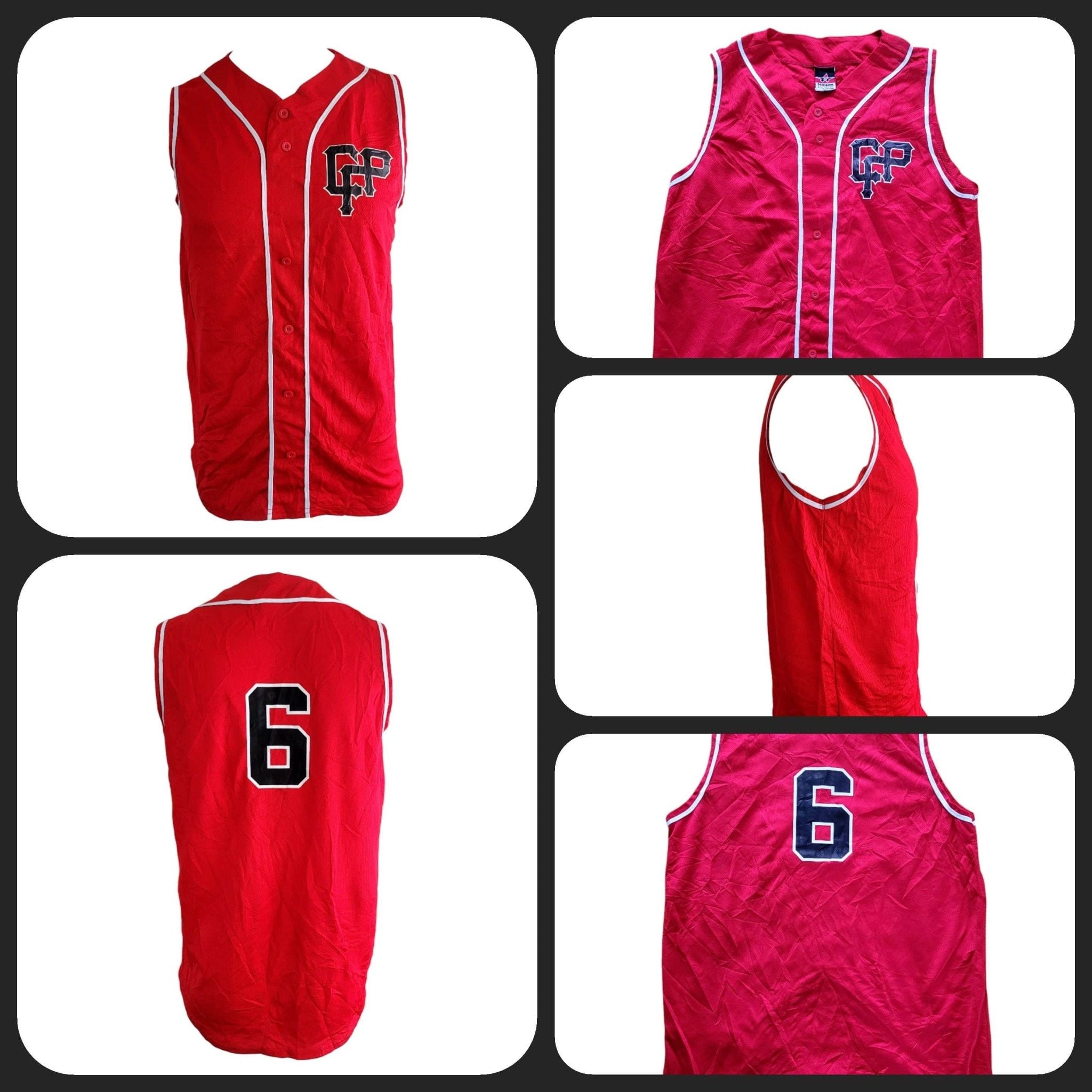Youth XL Alleson Athletic Red Baseball Jersey Vest, Sleeveless Button - Up, Number 6, Team Sportswear - USASTARFASHION