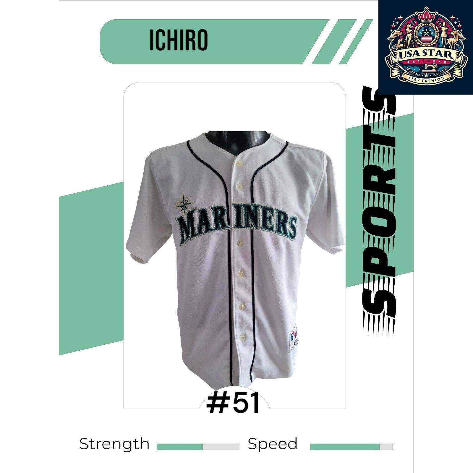 Youths Seattle Mariners Baseball Jersey By Russell Athletic ICHIRO 51 Size M - USASTARFASHION