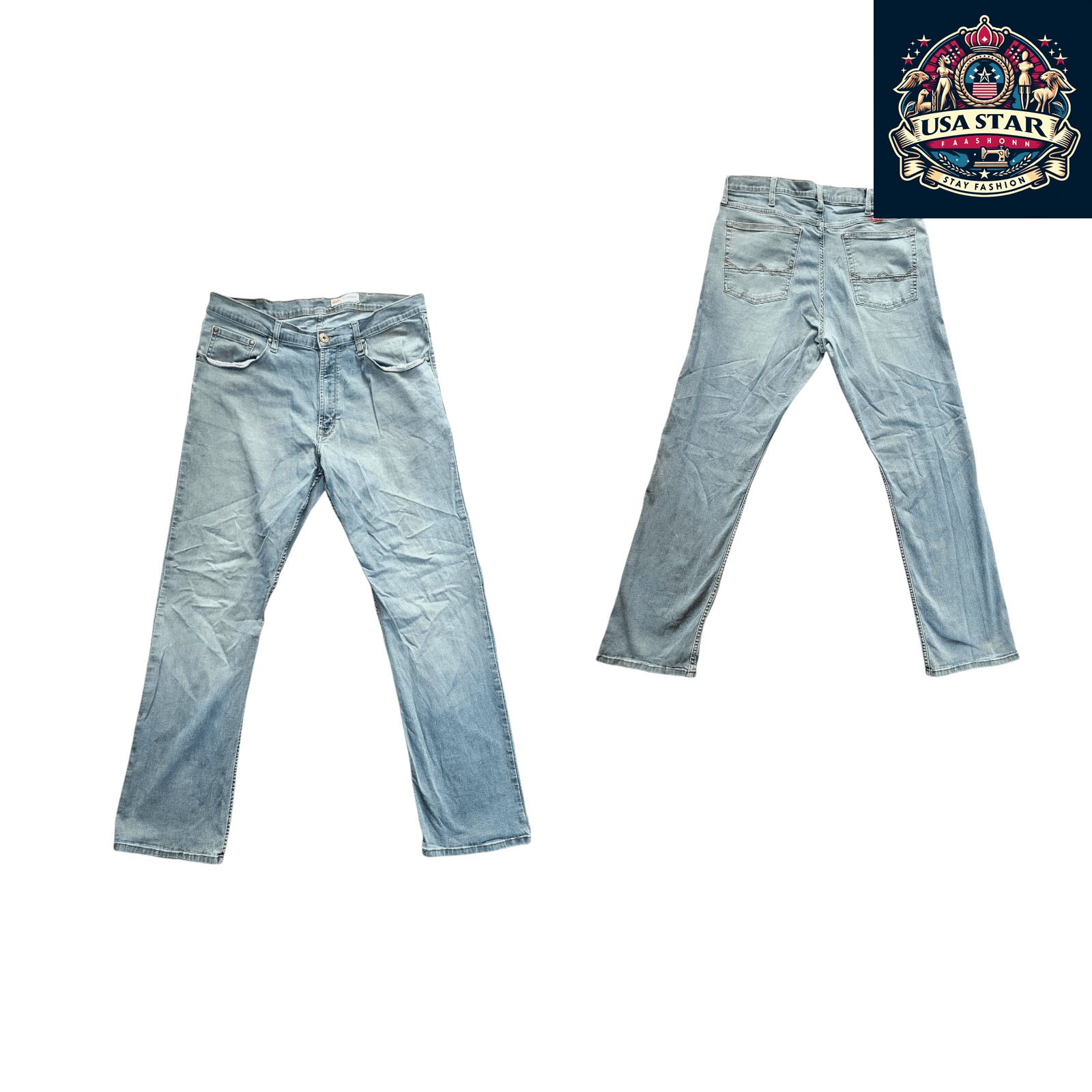 Wrangler Men's Jeans Relaxed Bootcut W36 x L32 Light Blue Denim, Grade A/B, Pre - Owned - USASTARFASHION