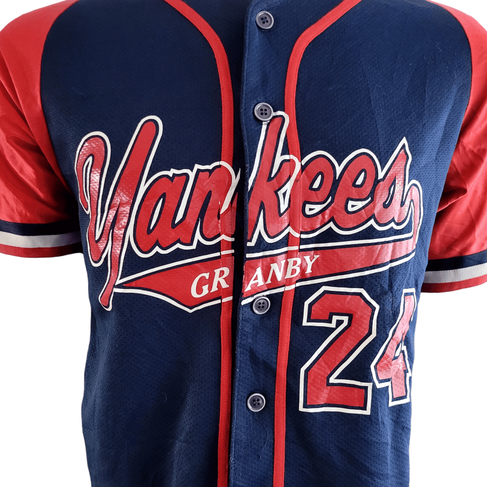 Yankees Granby Baseball Jersey 24 Size L Grade A - Red/Navy Button - Up - USASTARFASHION