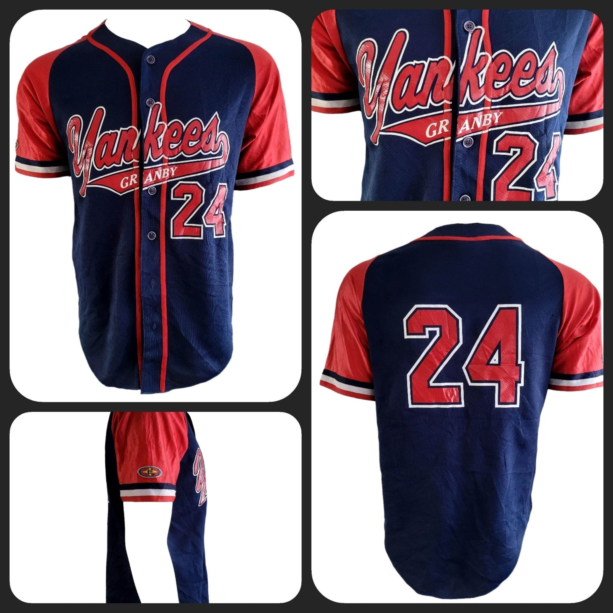 Yankees Granby Baseball Jersey 24 Size L Grade A - Red/Navy Button - Up - USASTARFASHION