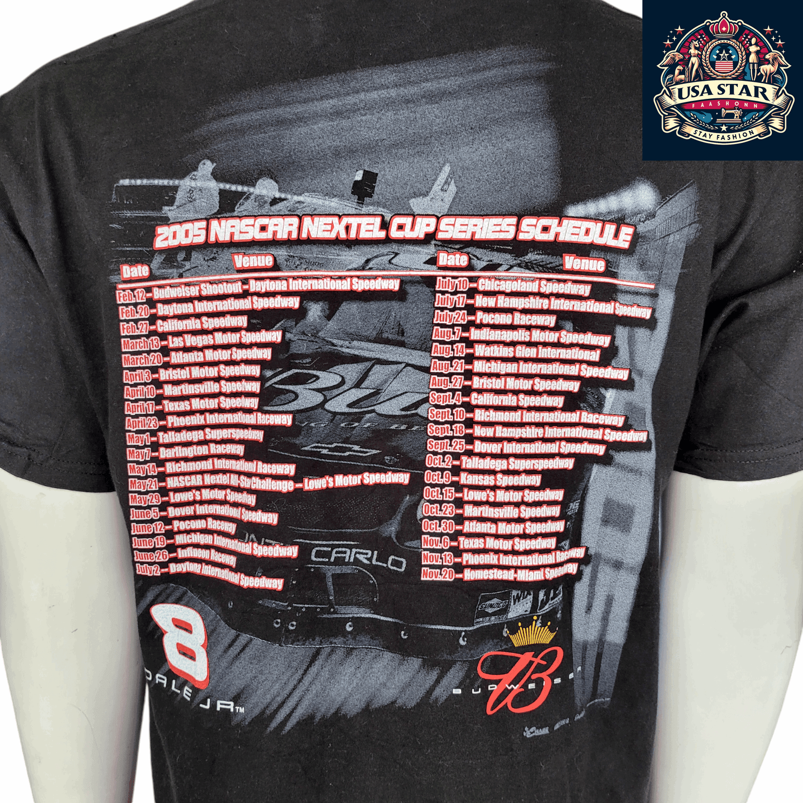 2005 Dale Earnhardt Jr. 8 Budweiser T-Shirt - NASCAR Nextel Cup Series - Size Large - Comfortable Fit - USASTARFASHION