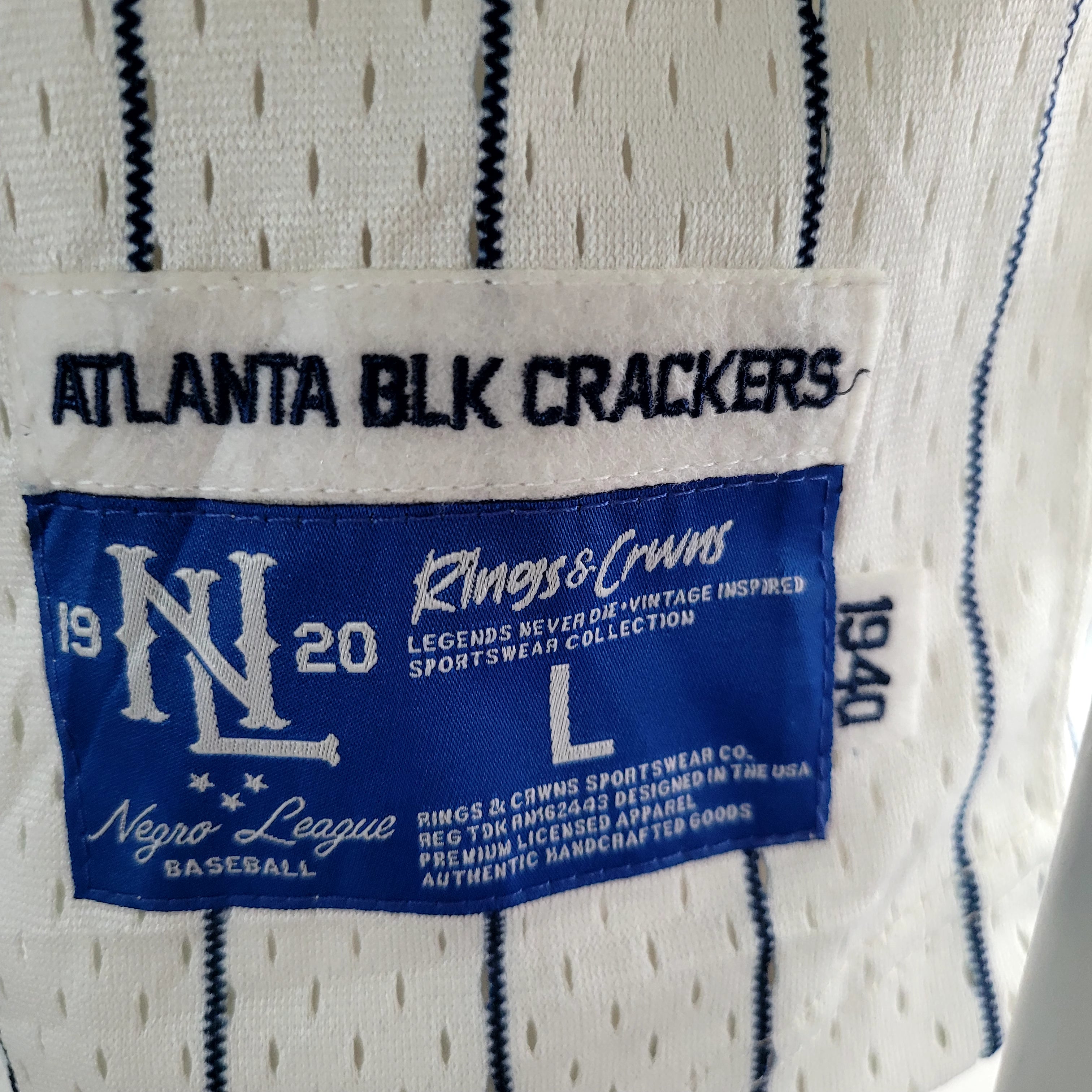 Kings & Crowns Negro League Baseball Jersey Atlanta BLK Crackers 1940 Vintage Size L - USASTARFASHION
