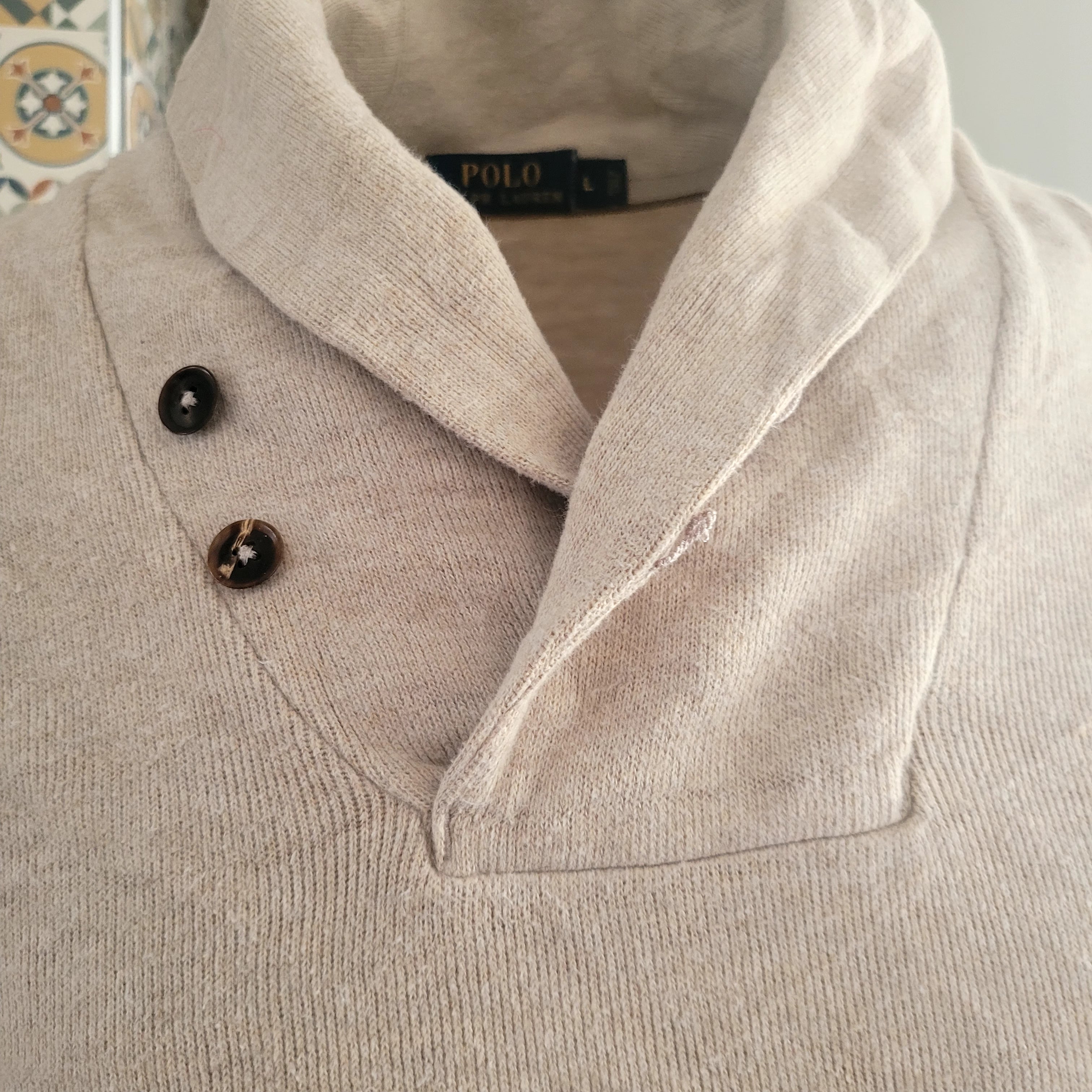 Polo Ralph Lauren Shawl Collar Sweatshirt – Beige, Size M - USASTARFASHION