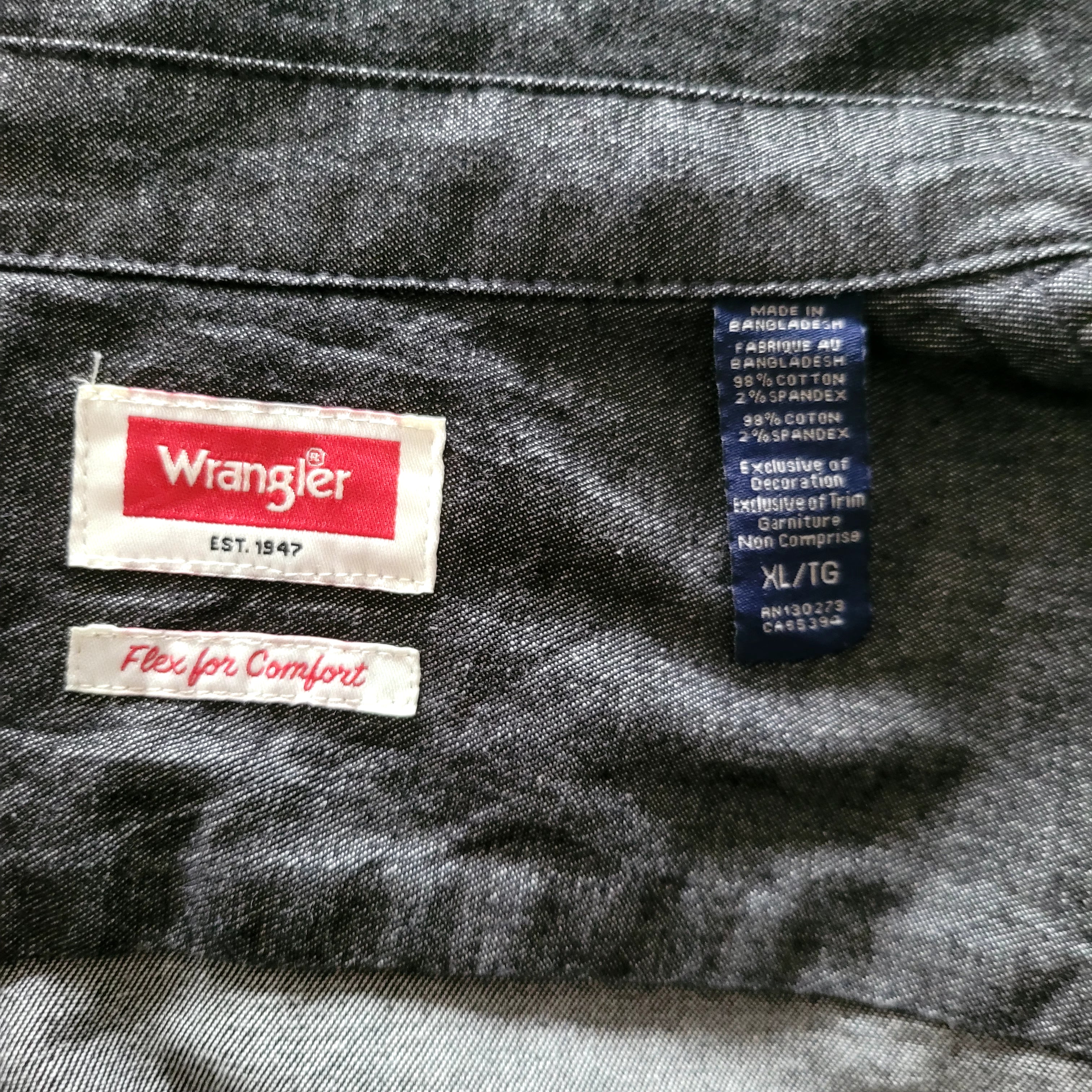 Vintage Wrangler Flex Western Shirt – Charcoal Black, XL - USASTARFASHION
