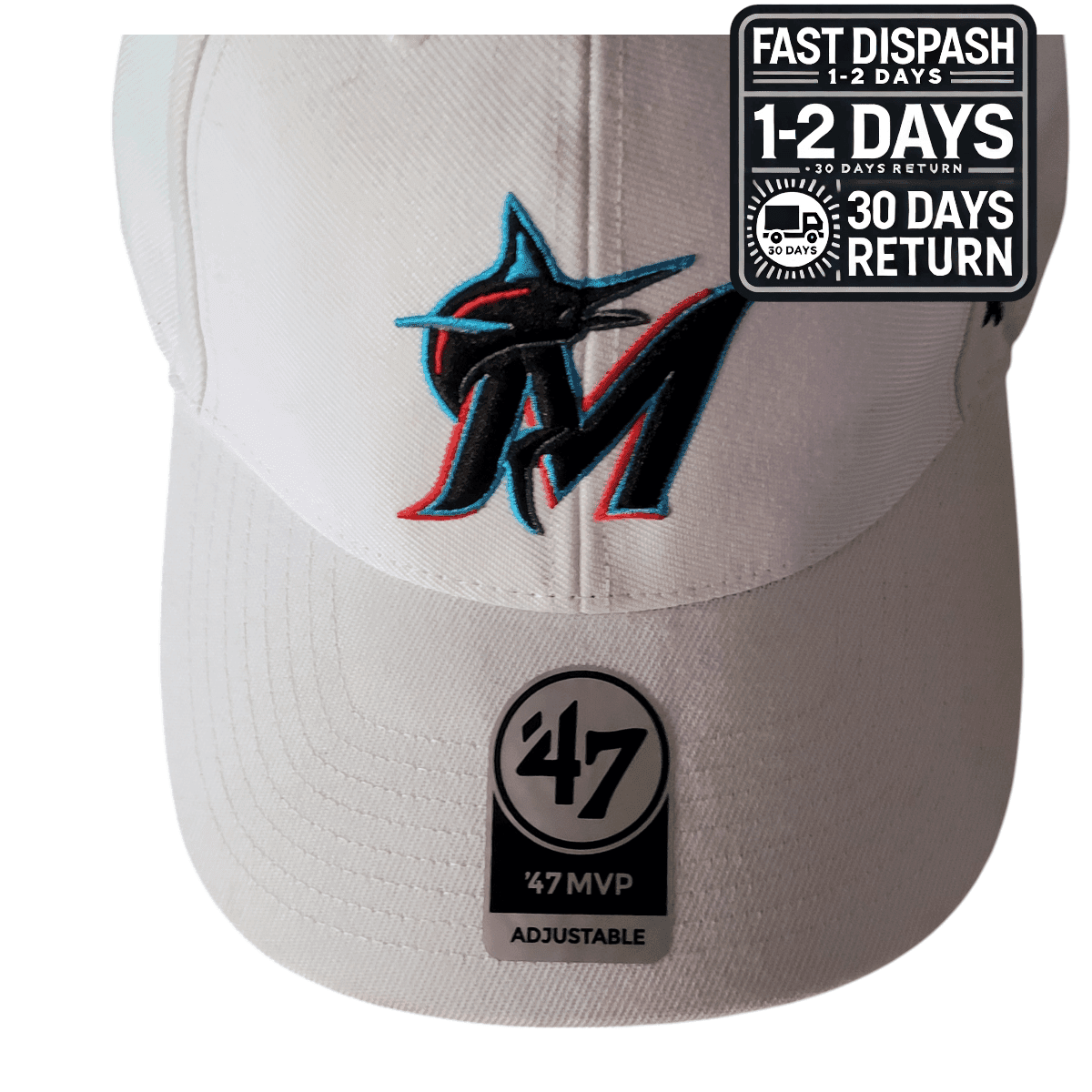 47 Brand Miami Marlins Baseball Cap - White Adjustable Style for Men - One Size Fits All MLB Gear - USASTARFASHION