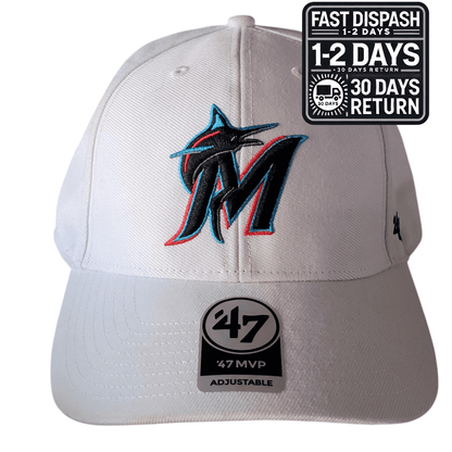 47 Brand Miami Marlins Baseball Cap - White Adjustable Style for Men - One Size Fits All MLB Gear - USASTARFASHION