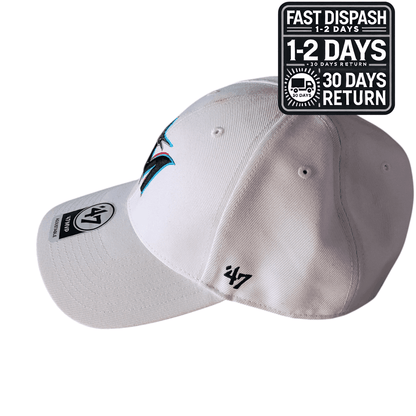 47 Brand Miami Marlins Baseball Cap - White Adjustable Style for Men - One Size Fits All MLB Gear - USASTARFASHION