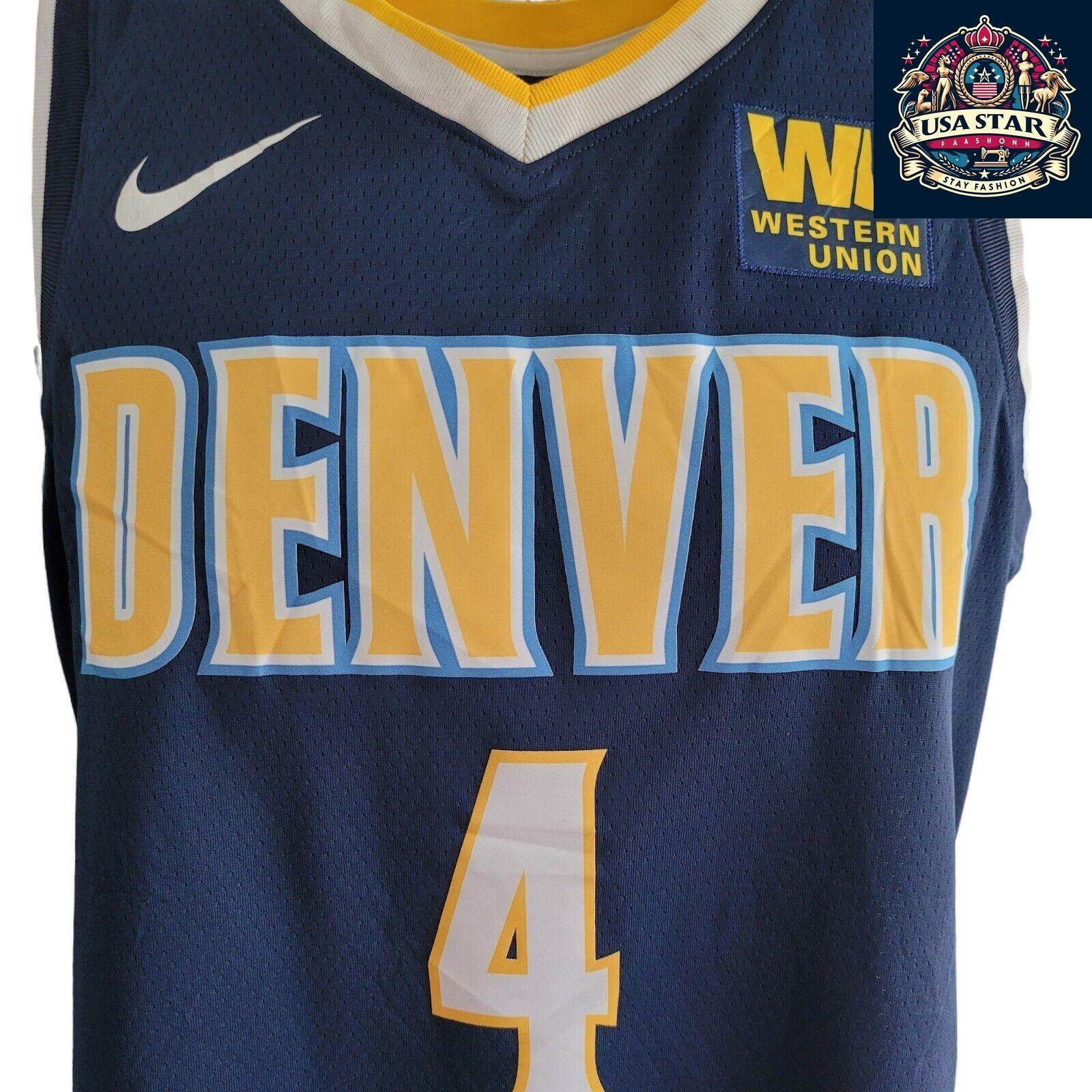 Men's Nike Denver Nuggets Jersey Paul Millsap #4 Navy Blue Size L (48) Vintage Basketball Gear - USASTARFASHION