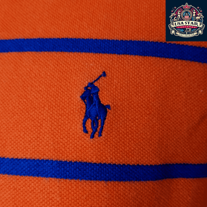 Polo Ralph Lauren T-Shirt Classic Fit XL, 100% Cotton, Vibrant Orange Striped Design for Comfort - USASTARFASHION