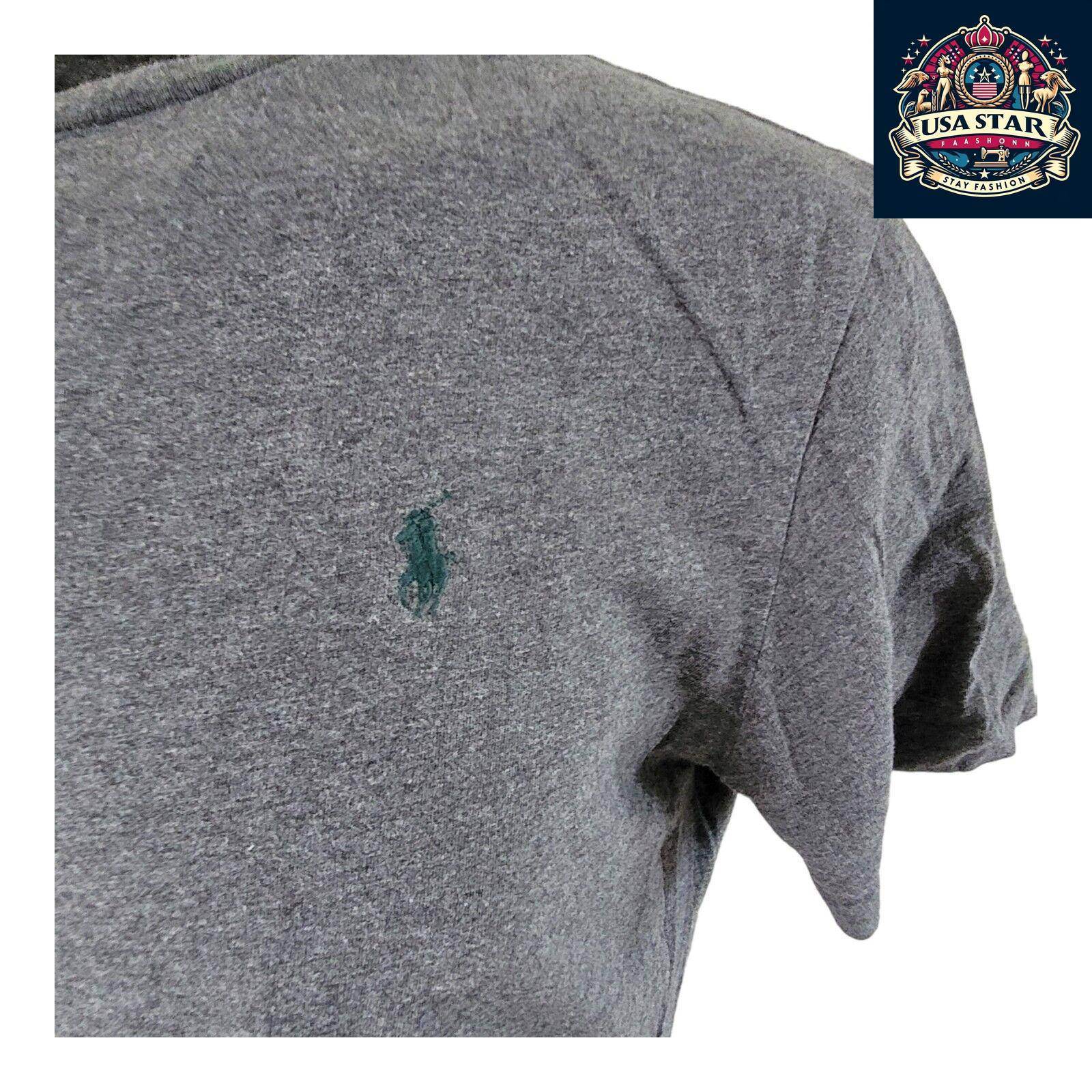Polo Ralph Lauren T-Shirt for Men, Grey Round Neck Size L with Iconic Logo & Comfortable Fit - USASTARFASHION
