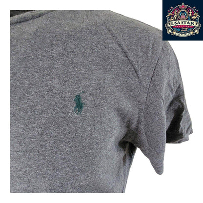 Polo Ralph Lauren T-Shirt for Men, Grey Round Neck Size L with Iconic Logo & Comfortable Fit - USASTARFASHION