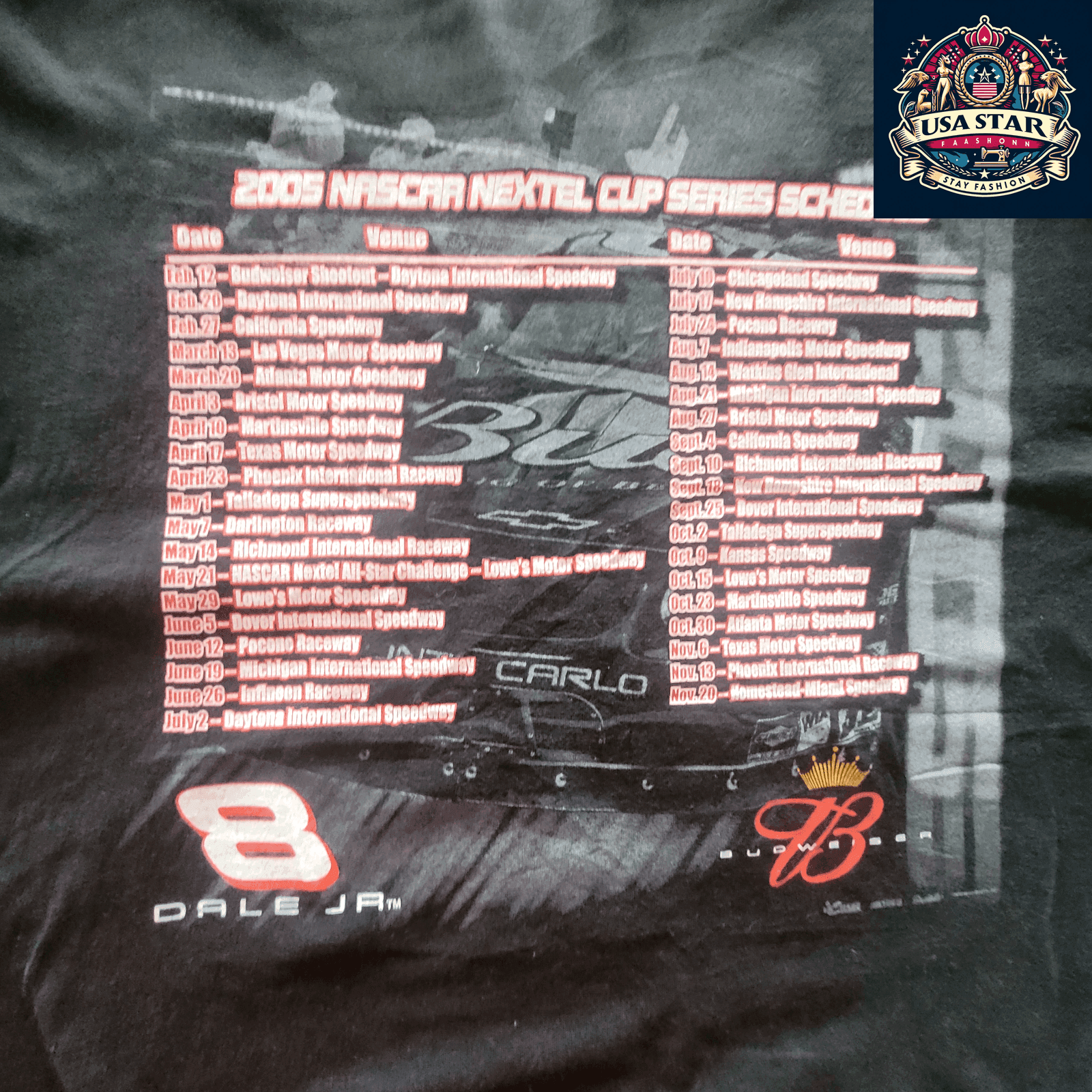 2005 Dale Earnhardt Jr. #8 Budweiser T-Shirt - NASCAR Nextel Cup Series - Size Large - Comfortable Fit - USASTARFASHION