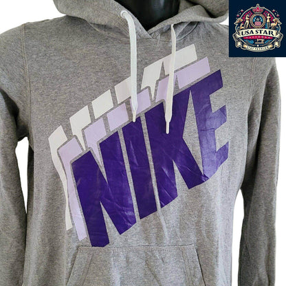 Nike Women's Hoodie - Cozy Large Pullover in Grey, Breathable Cotton, Stylish Logo - USASTARFASHION