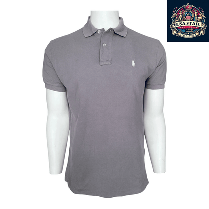 Ralph Lauren Polo Shirt, Size M, 100% Cotton, Classic Fit, Gray - Timeless Style & Comfort - USASTARFASHION