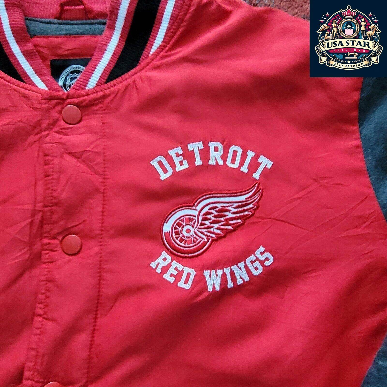 G - III Apparel Detroit Red Wings Varsity Jacket 4XL - Authentic Colors, Snap Fastening, Vintage Style - USASTARFASHION
