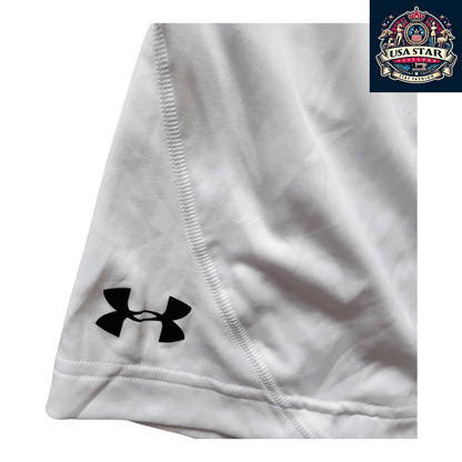 Under Armour White Athletic Shorts, Size Large, Elastic Waist, Pockets - USASTARFASHION