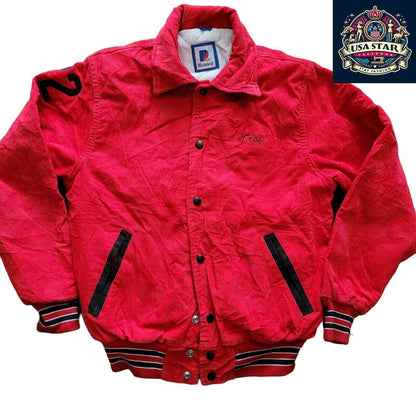 Troy Barrington Soccer 22 Womens Varsity Jacket - Stylish Red Cotton Size S for Casual Comfort - USASTARFASHION