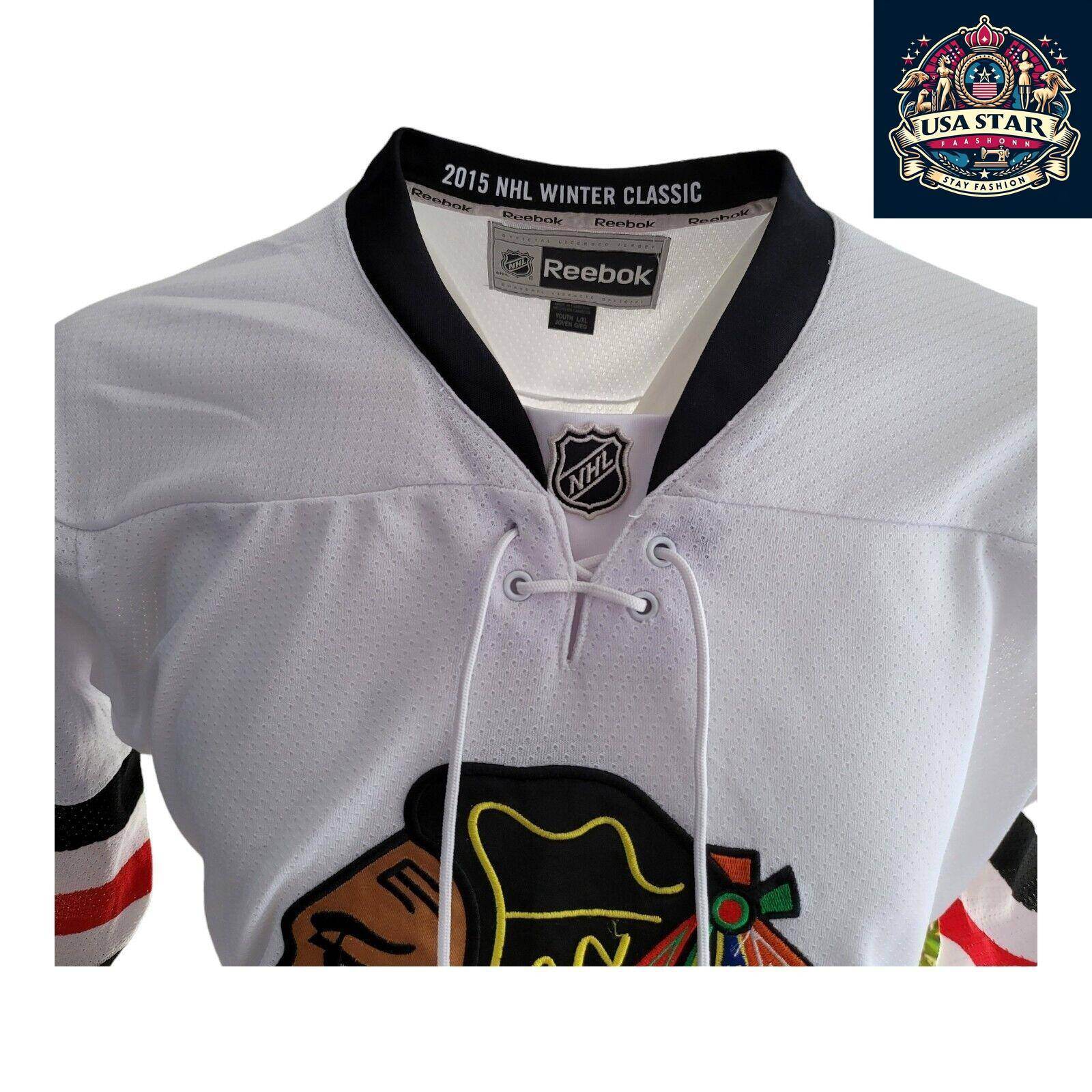 Reebok Chicago Blackhawks Youth Jersey L/XL - Vintage White Design with Iconic Logo - USASTARFASHION