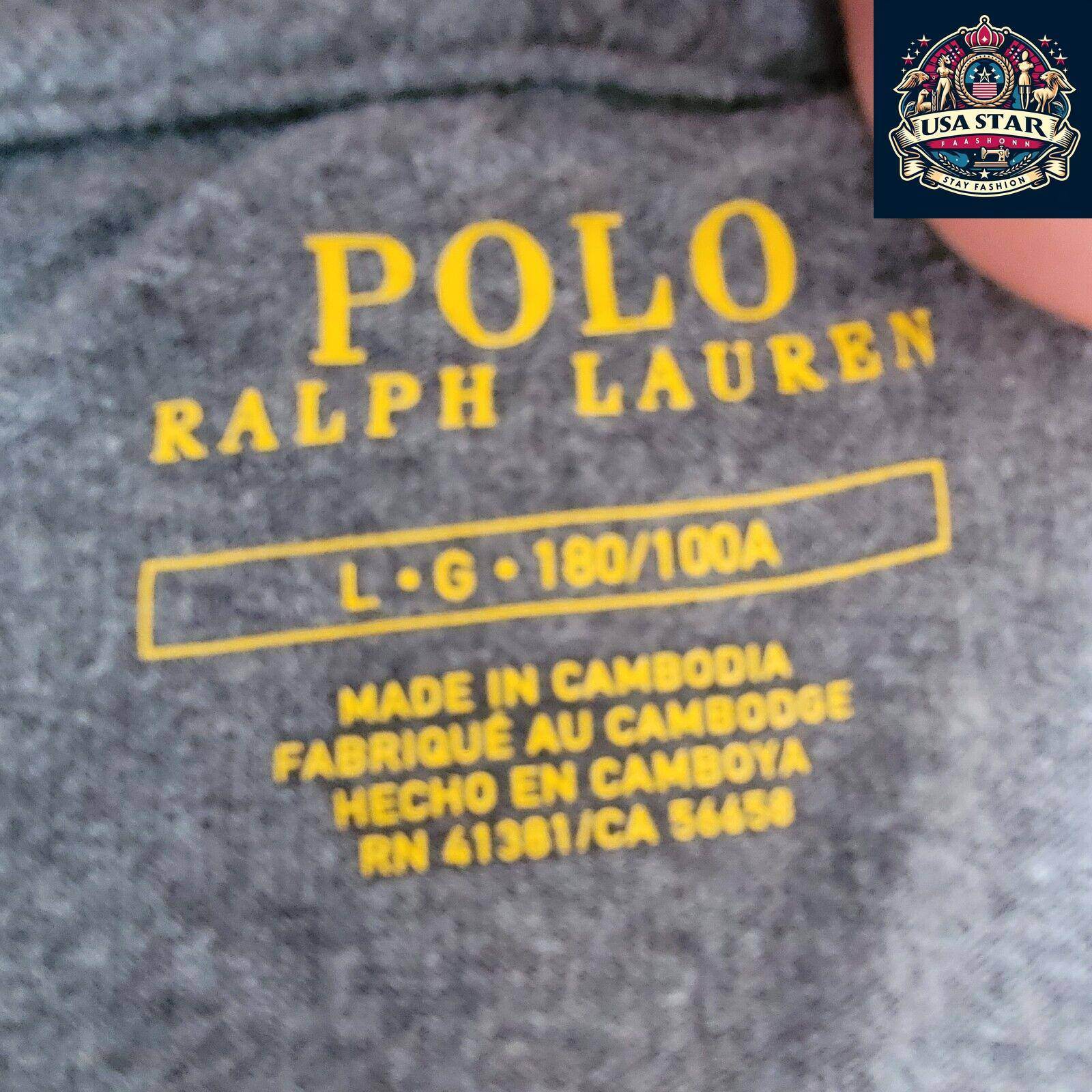 Polo Ralph Lauren T-Shirt for Men, Grey Round Neck Size L with Iconic Logo & Comfortable Fit - USASTARFASHION
