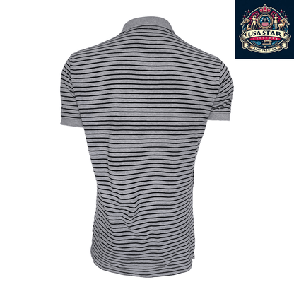 Ralph Lauren Polo Shirt Men's Medium Gray And Black Stripes With Classic Black Pony Logo - USASTARFASHION