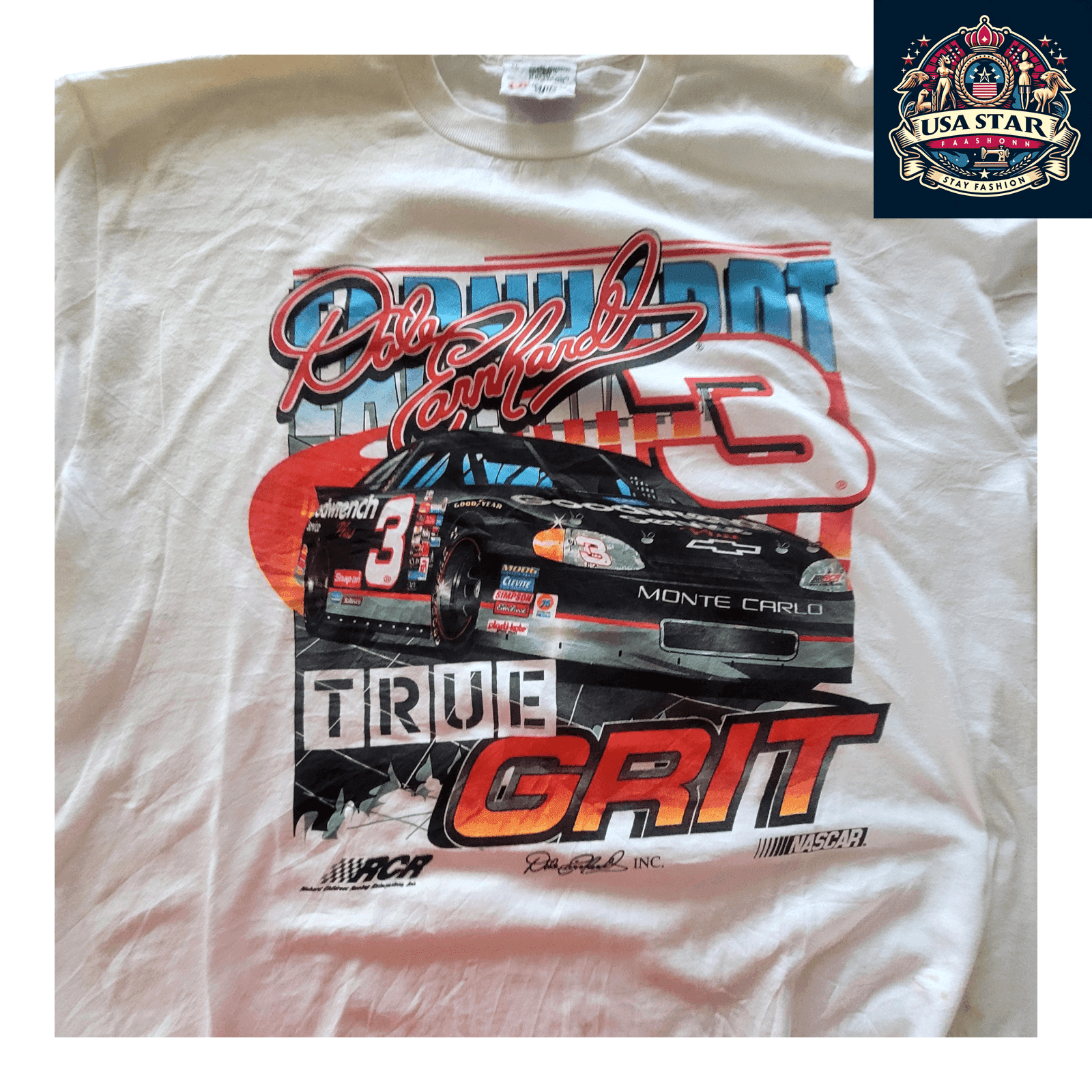 Dale Earnhardt T Shirt XL White Cotton True Grit NASCAR Competitors View Graphic Tee - USASTARFASHION