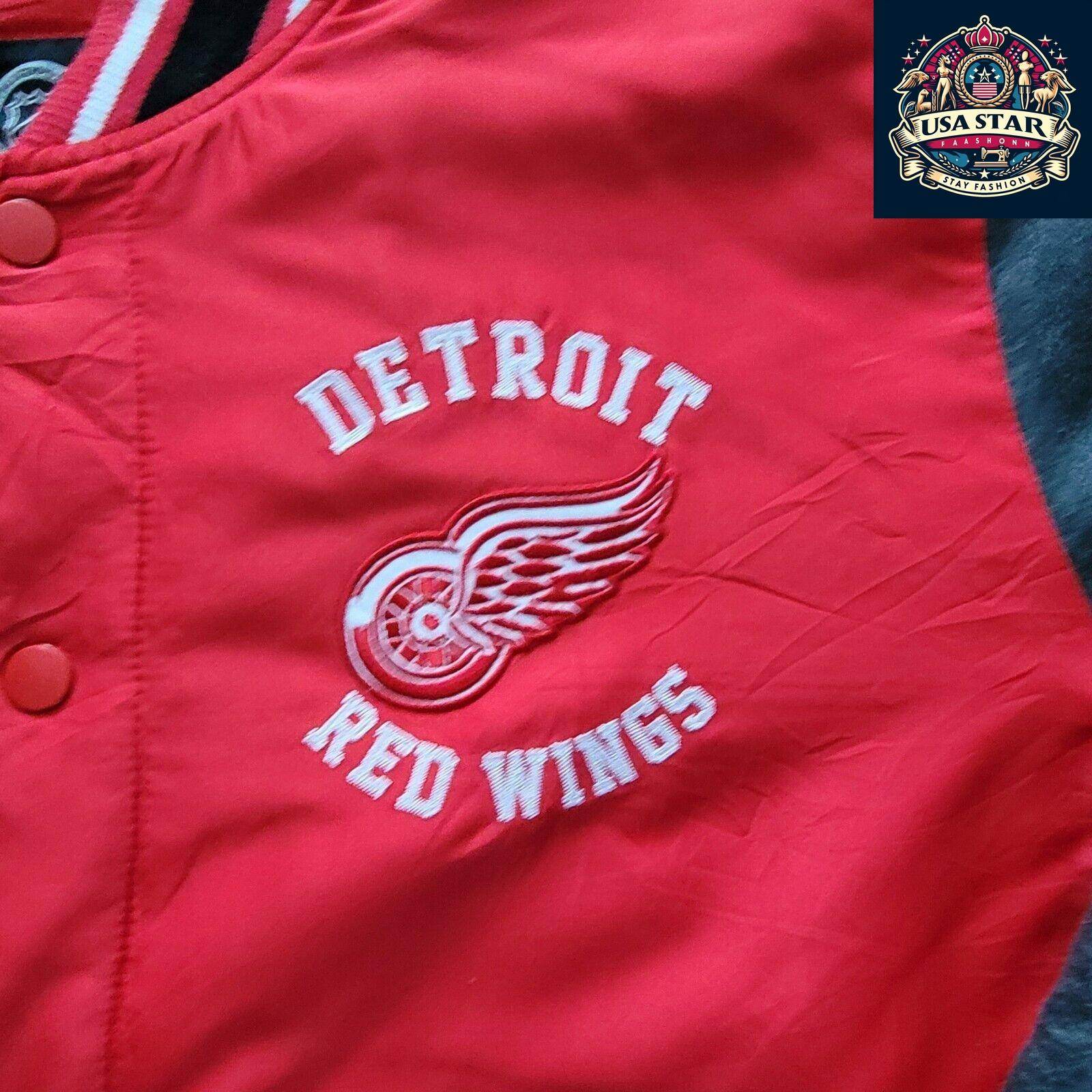 G - III Apparel Detroit Red Wings Varsity Jacket 4XL - Authentic Colors, Snap Fastening, Vintage Style - USASTARFASHION