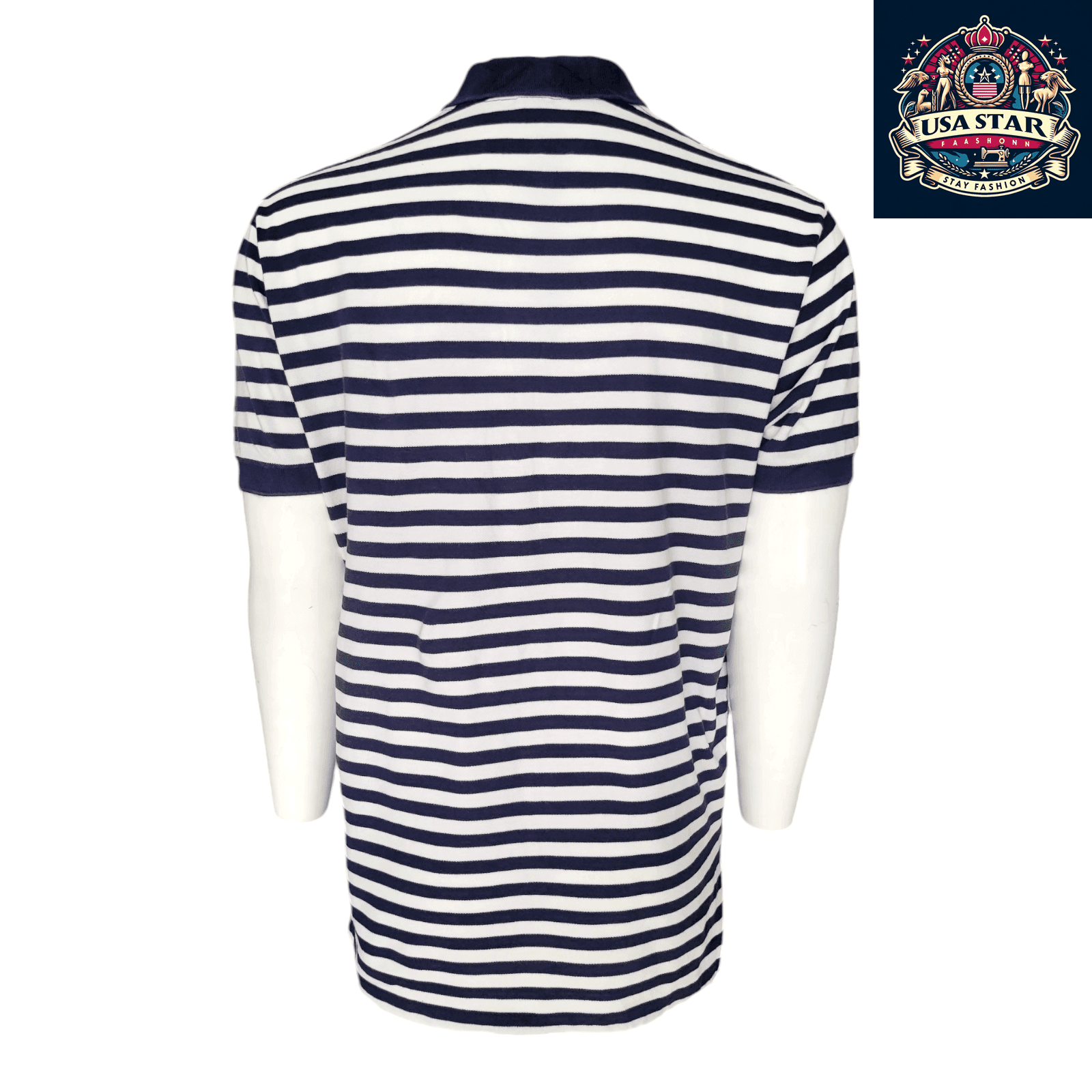 Polo Ralph Lauren Men's Polo Shirt - Large Navy/White Striped, 100% Cotton, Classic Fit - USASTARFASHION