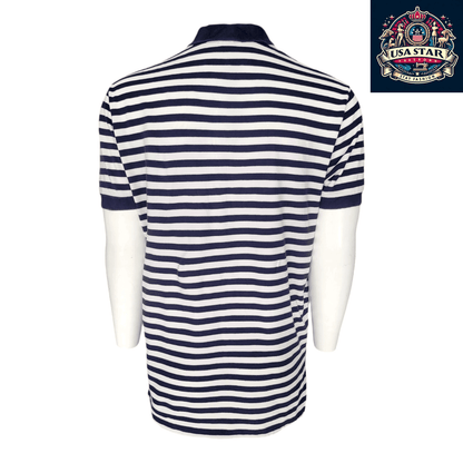 Polo Ralph Lauren Men's Polo Shirt - Large Navy/White Striped, 100% Cotton, Classic Fit - USASTARFASHION