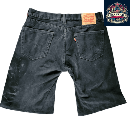 Levi 505 Denim Shorts W34 L32, Grade B, Durable Black Denim Workwear for Comfort and Style - USASTARFASHION