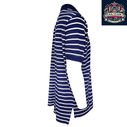 Polo Ralph Lauren Men's Polo Shirt XL Blue Striped 100% Cotton Short Sleeve Classic Fit - USASTARFASHION