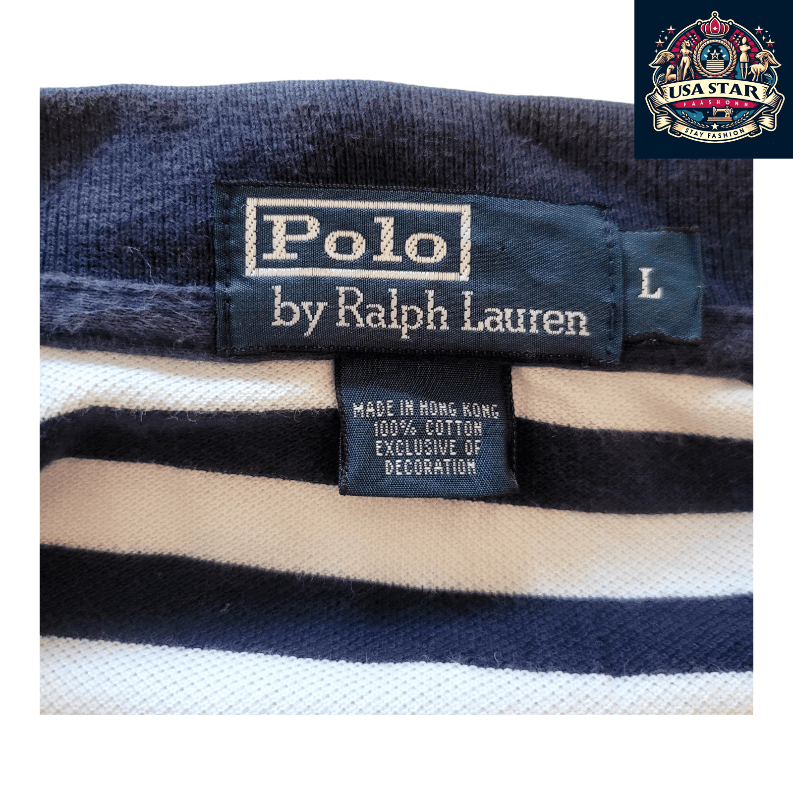 Polo Ralph Lauren Men's Polo Shirt - Large Navy/White Striped, 100% Cotton, Classic Fit - USASTARFASHION