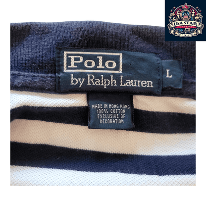 Polo Ralph Lauren Men's Polo Shirt - Large Navy/White Striped, 100% Cotton, Classic Fit - USASTARFASHION