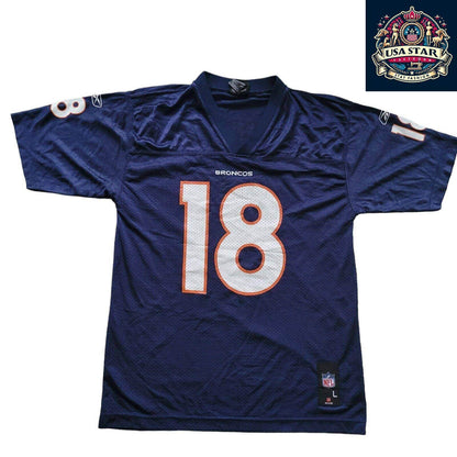 Denver Broncos Jersey Shirt Youth L 18 Peyton Manning - Durable Comfortable Fan Wear - USASTARFASHION