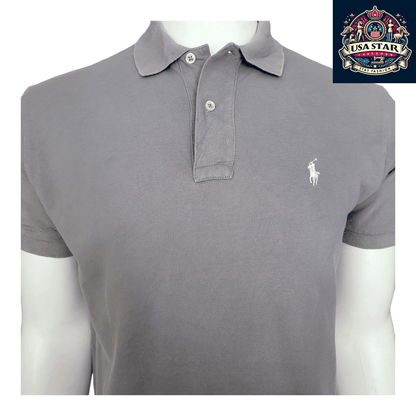 Ralph Lauren Polo Shirt, Size M, 100% Cotton, Classic Fit, Gray - Timeless Style & Comfort - USASTARFASHION