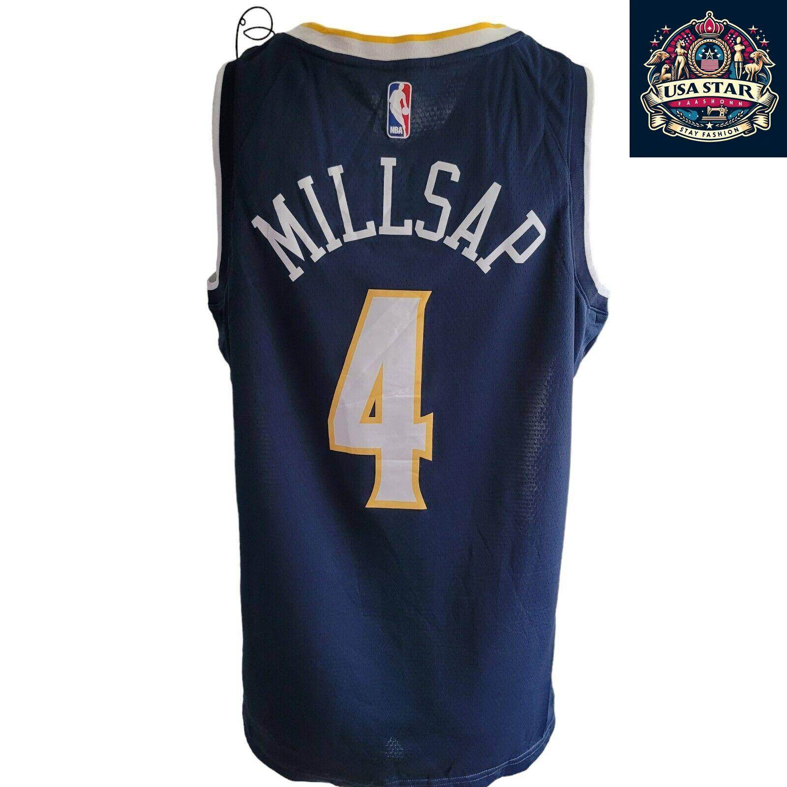 Men's Nike Denver Nuggets Jersey Paul Millsap #4 Navy Blue Size L (48) Vintage Basketball Gear - USASTARFASHION