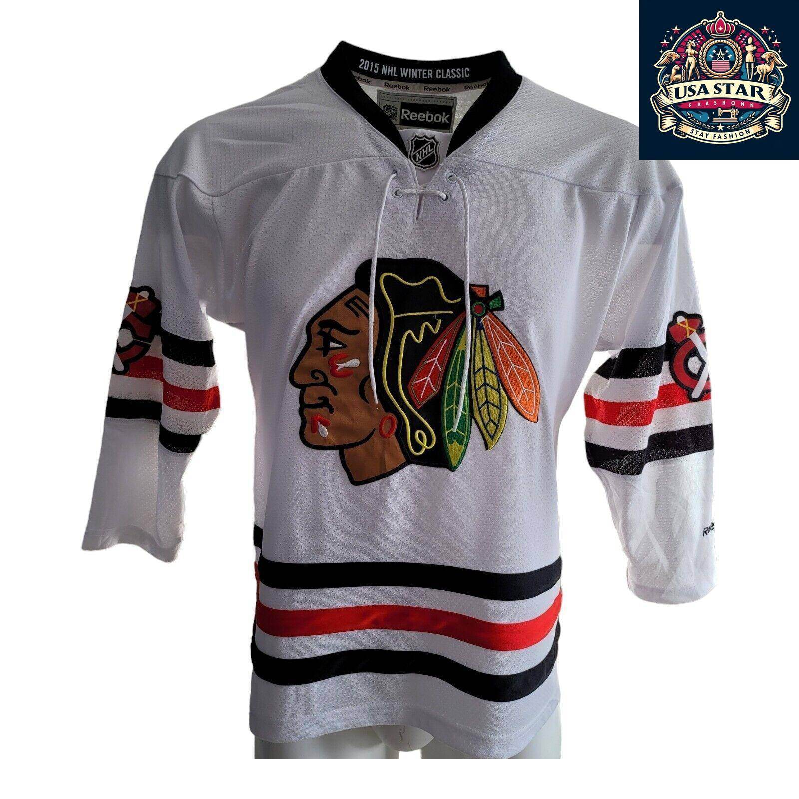Reebok Chicago Blackhawks Youth Jersey L/XL - Vintage White Design with Iconic Logo - USASTARFASHION