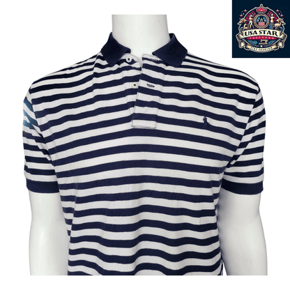 Polo Ralph Lauren Men's Polo Shirt - Large Navy/White Striped, 100% Cotton, Classic Fit - USASTARFASHION