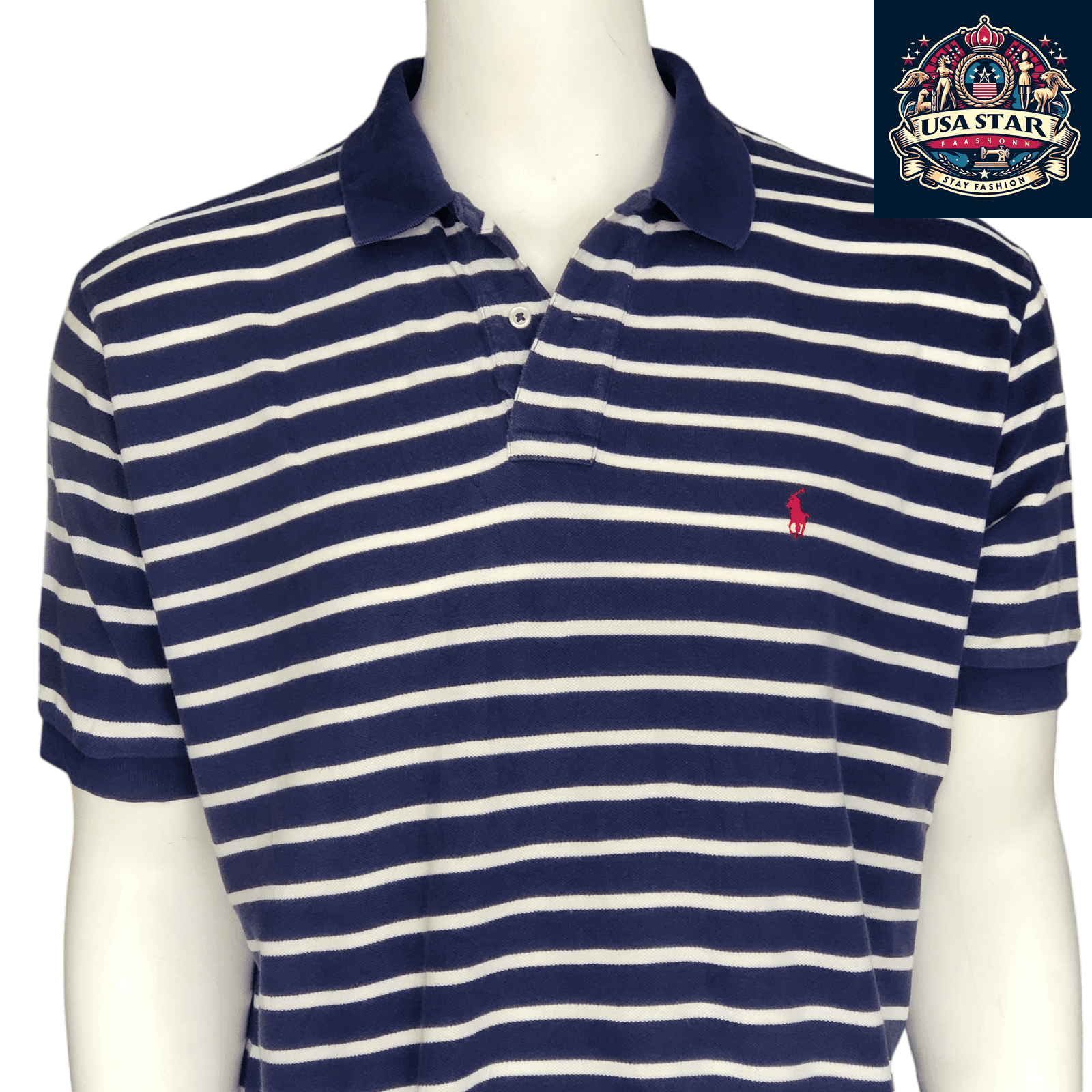 Polo Ralph Lauren Men's Polo Shirt XL Blue Striped 100% Cotton Short Sleeve Classic Fit - USASTARFASHION