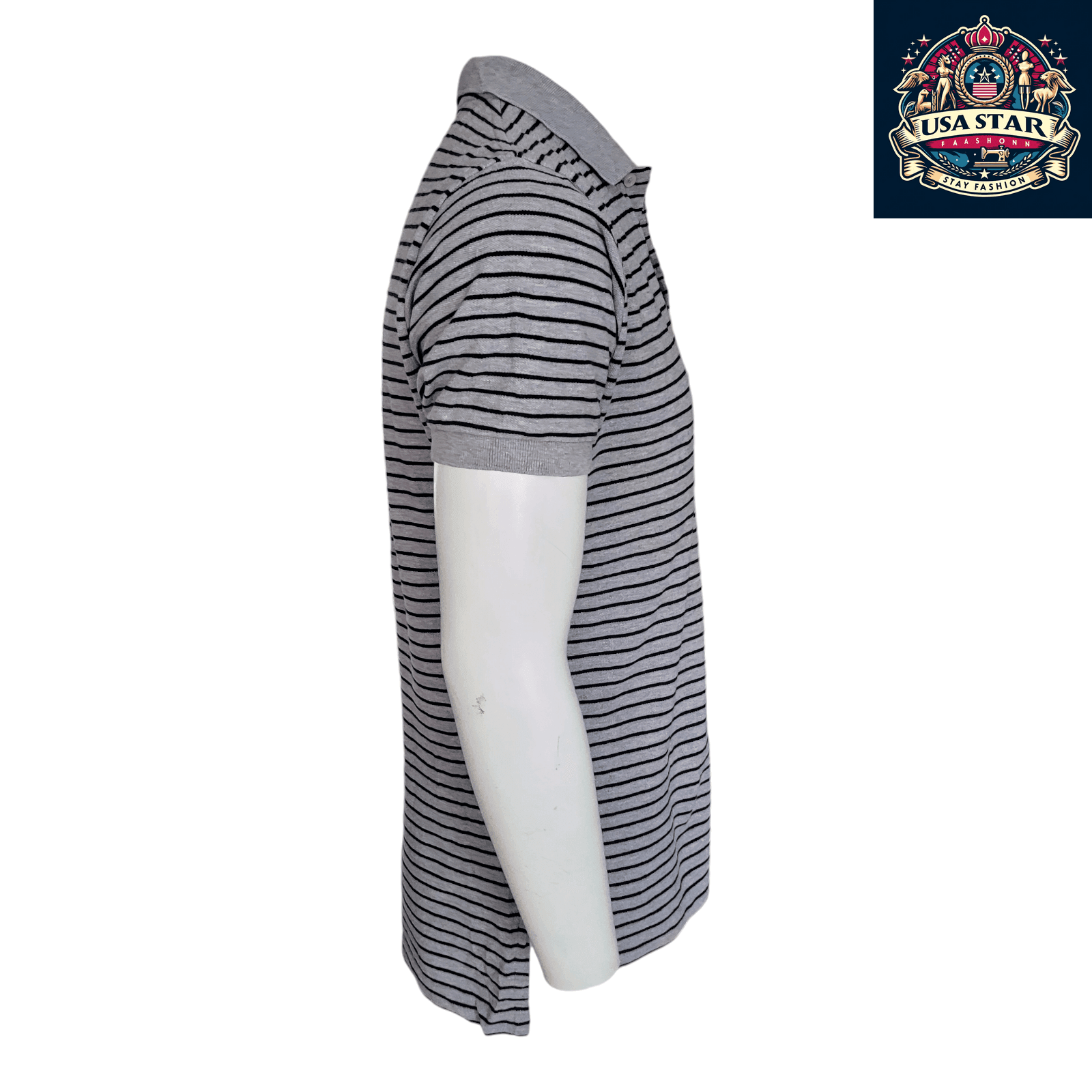 Ralph Lauren Polo Shirt Men's Medium Gray And Black Stripes With Classic Black Pony Logo - USASTARFASHION