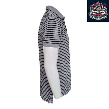 Ralph Lauren Polo Shirt Men's Medium Gray And Black Stripes With Classic Black Pony Logo - USASTARFASHION